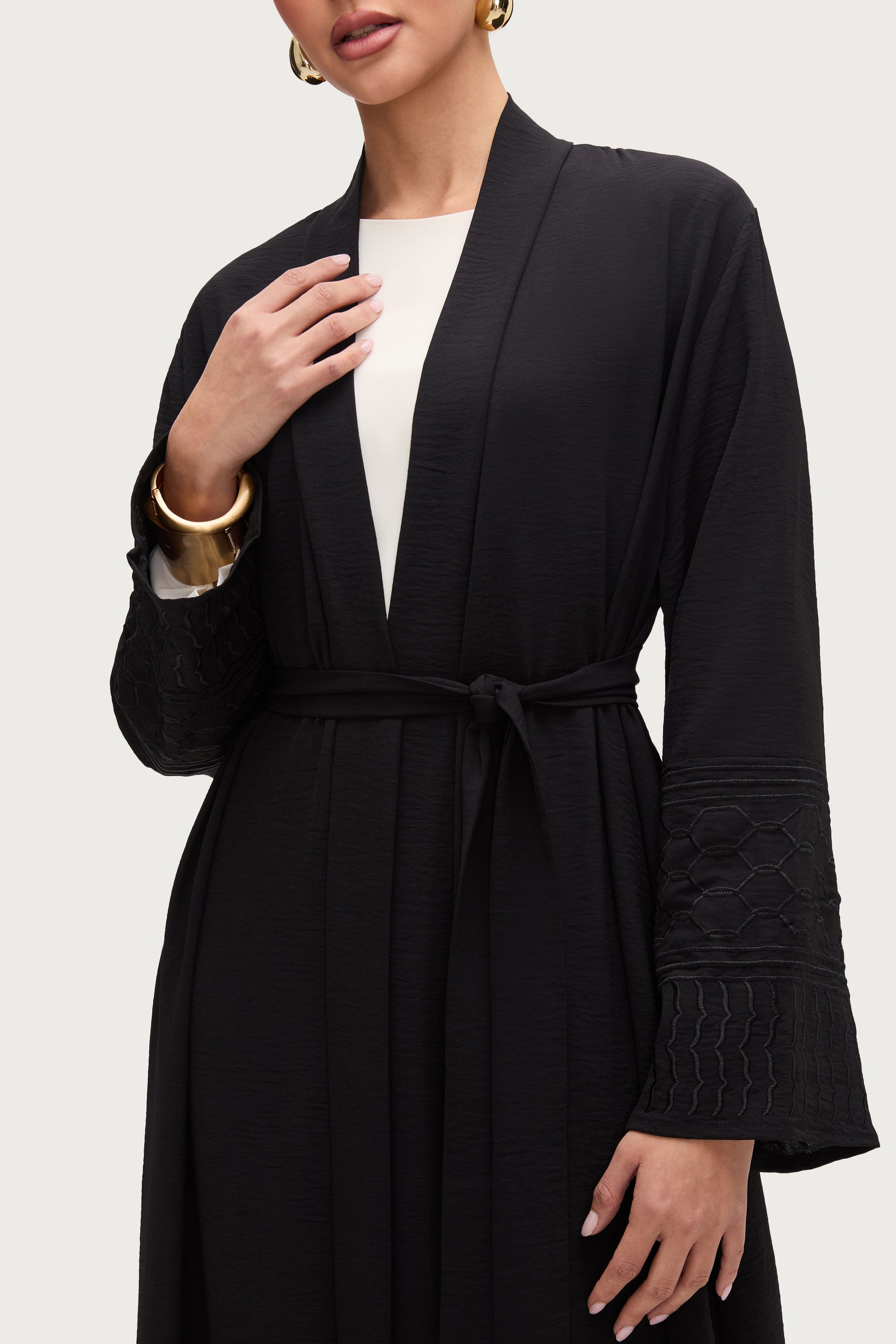 Dima Embroidered Open Abaya - Black Abayas Veiled