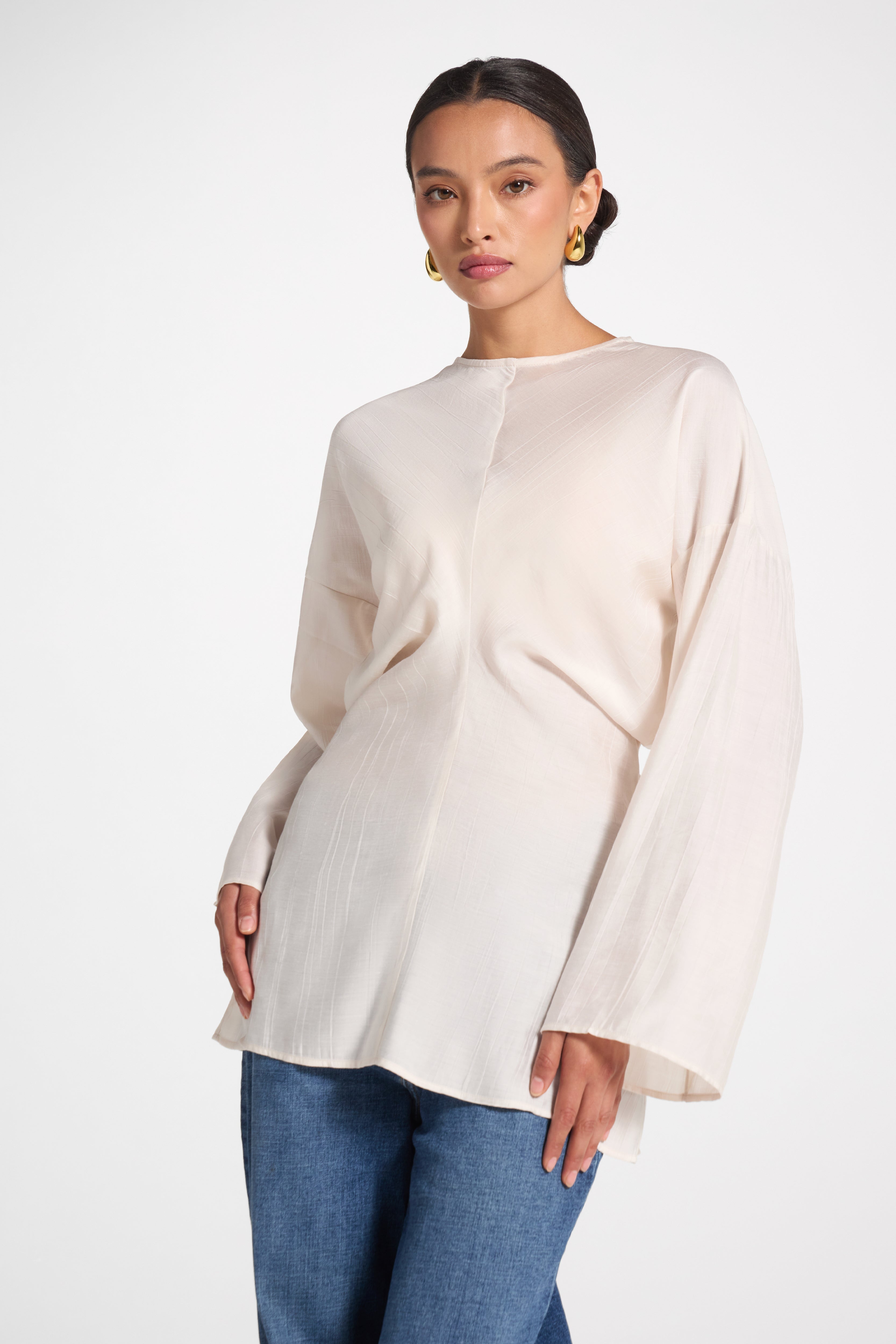 Dolman Sleeve Top - Off White Veiled