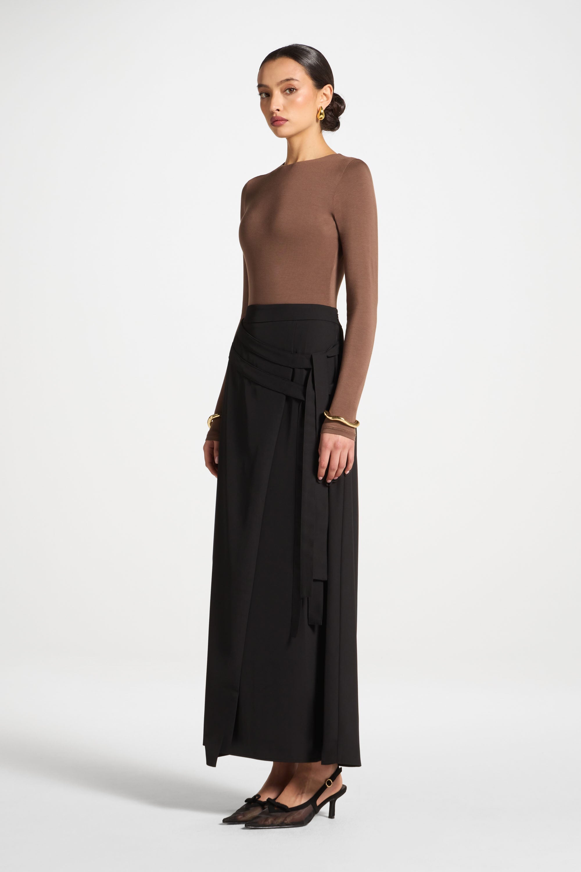 Double Tie Wrap Maxi Skirt - Black Abayas Veiled