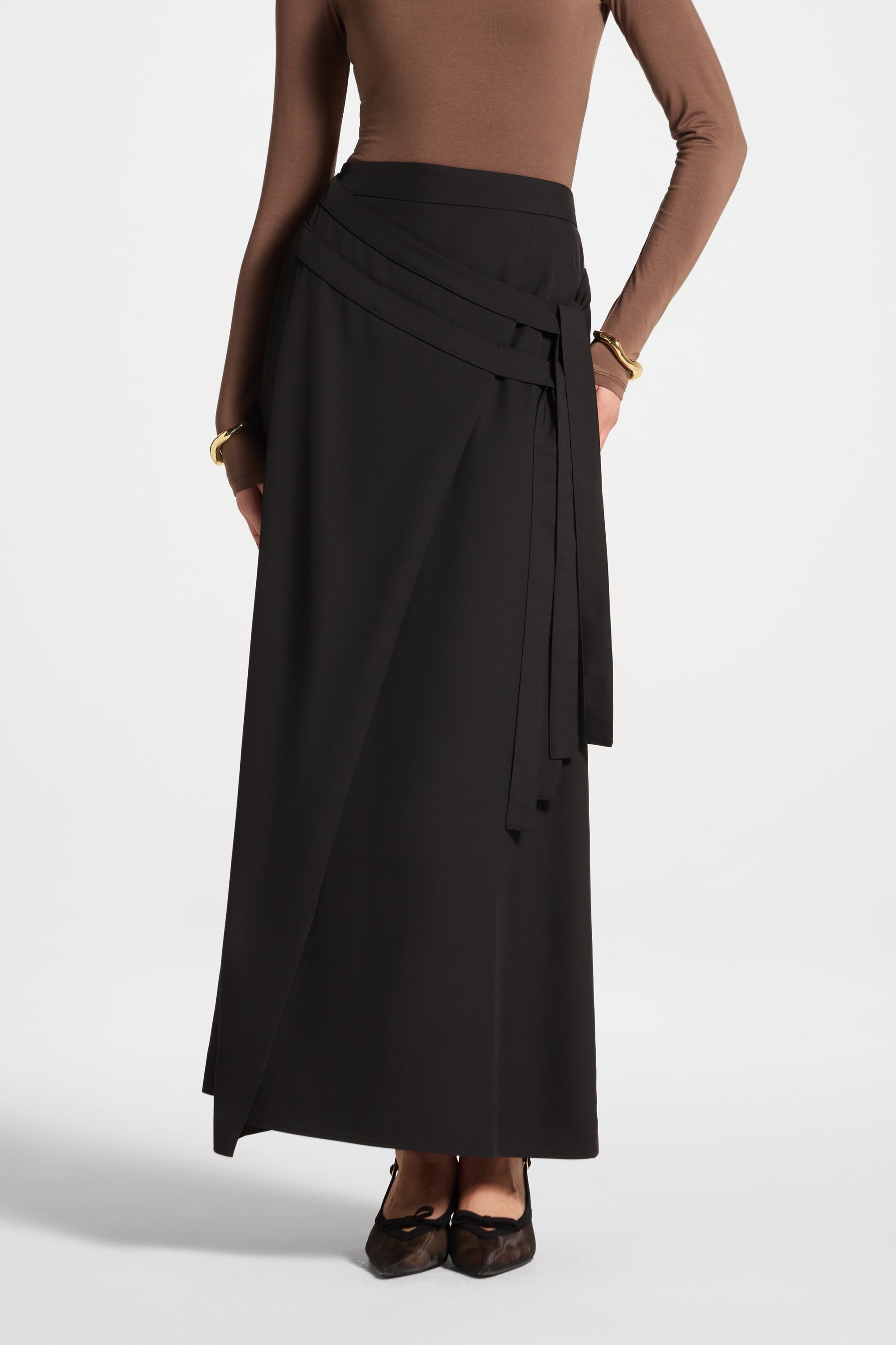 Double Tie Wrap Maxi Skirt - Black Abayas Veiled