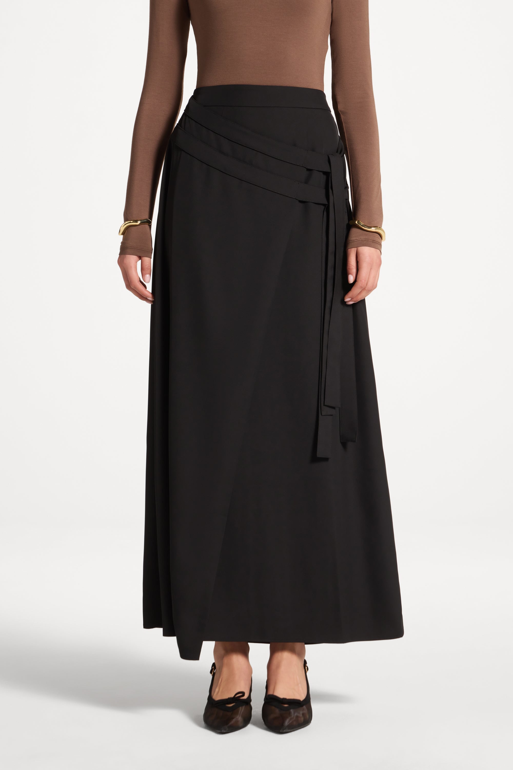 Double Tie Wrap Maxi Skirt - Black Abayas Veiled