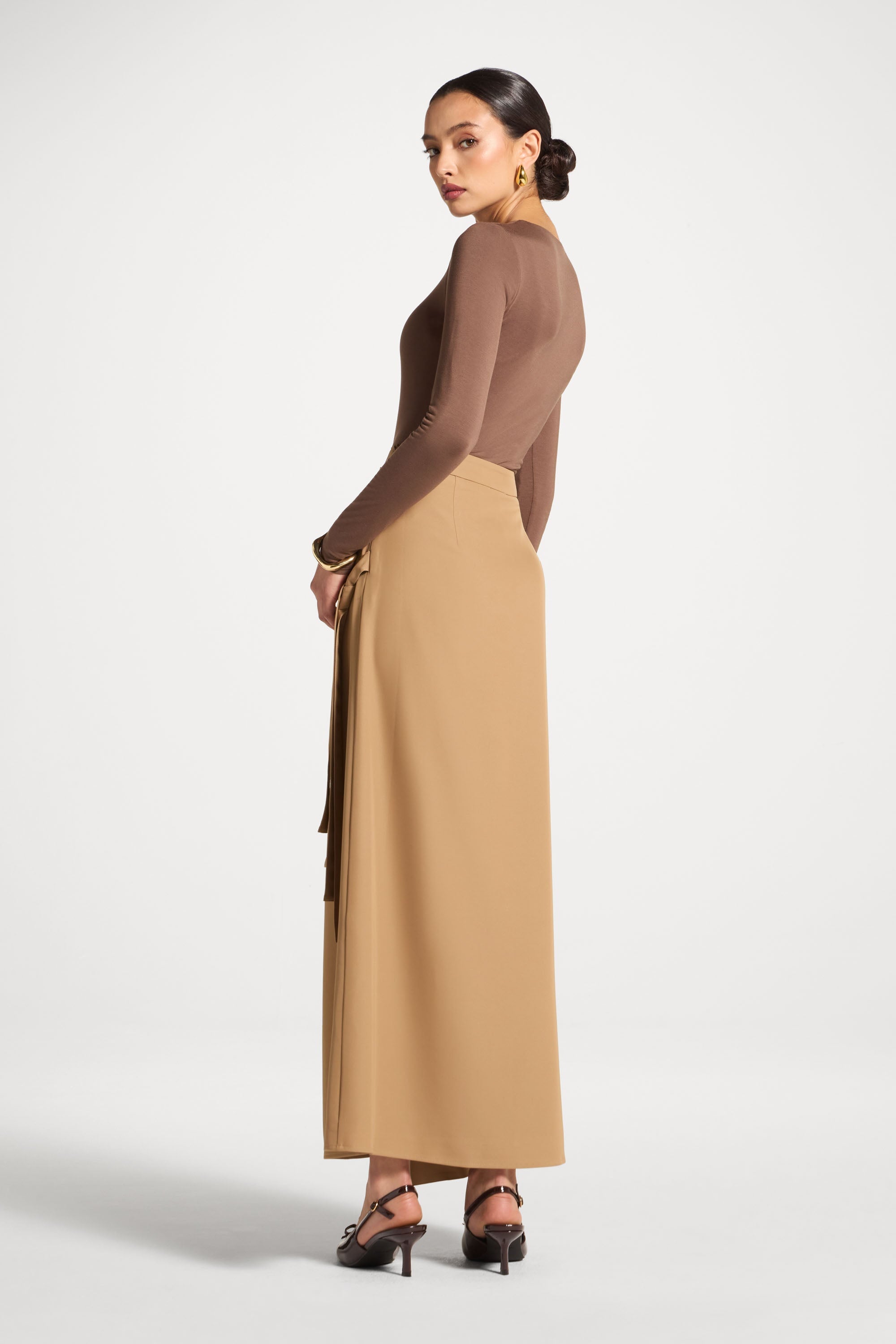 Double Tie Wrap Maxi Skirt - Latte Abayas Veiled