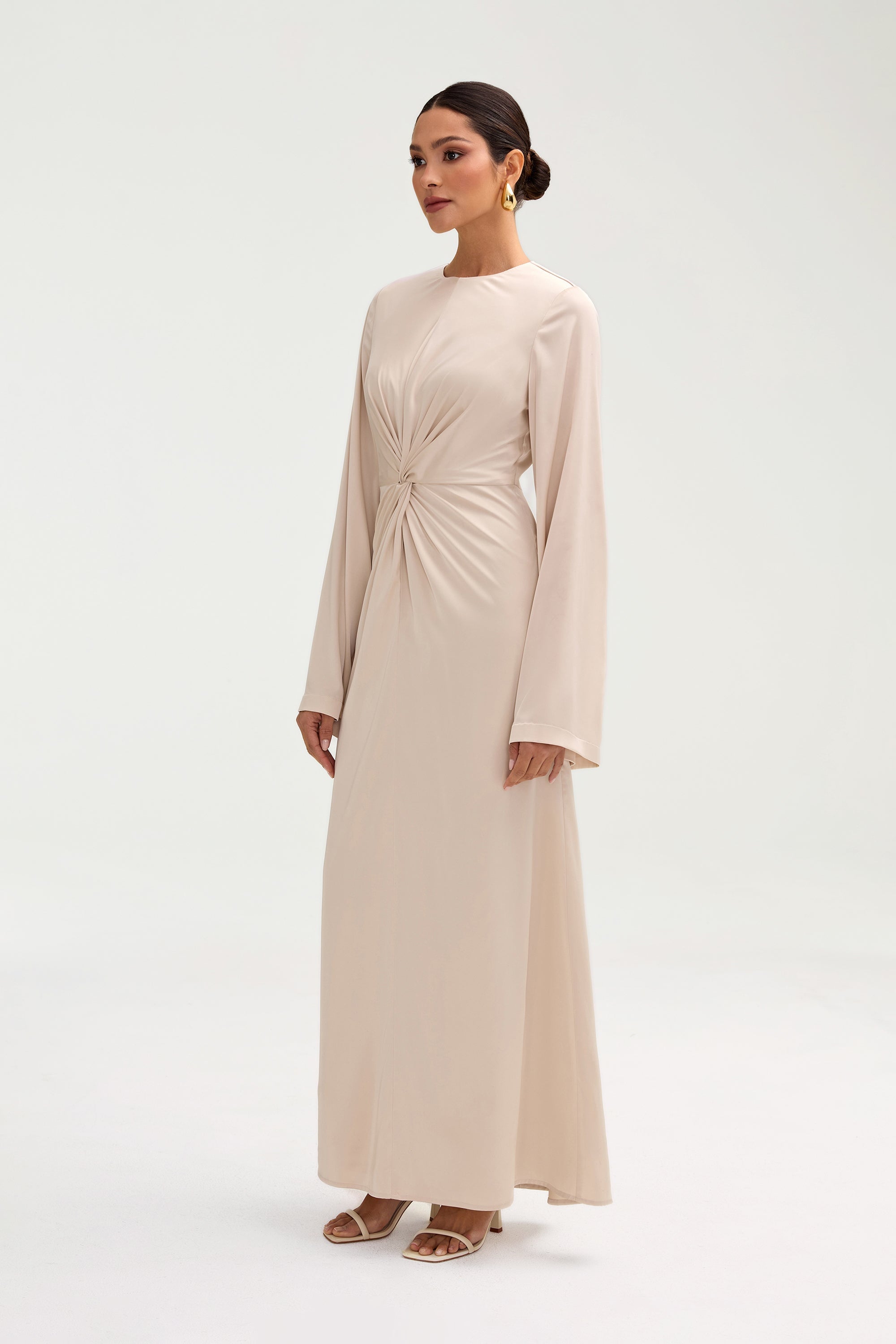 Duha Satin Twist Front Maxi Dress - Cloud Clothing Veiled 