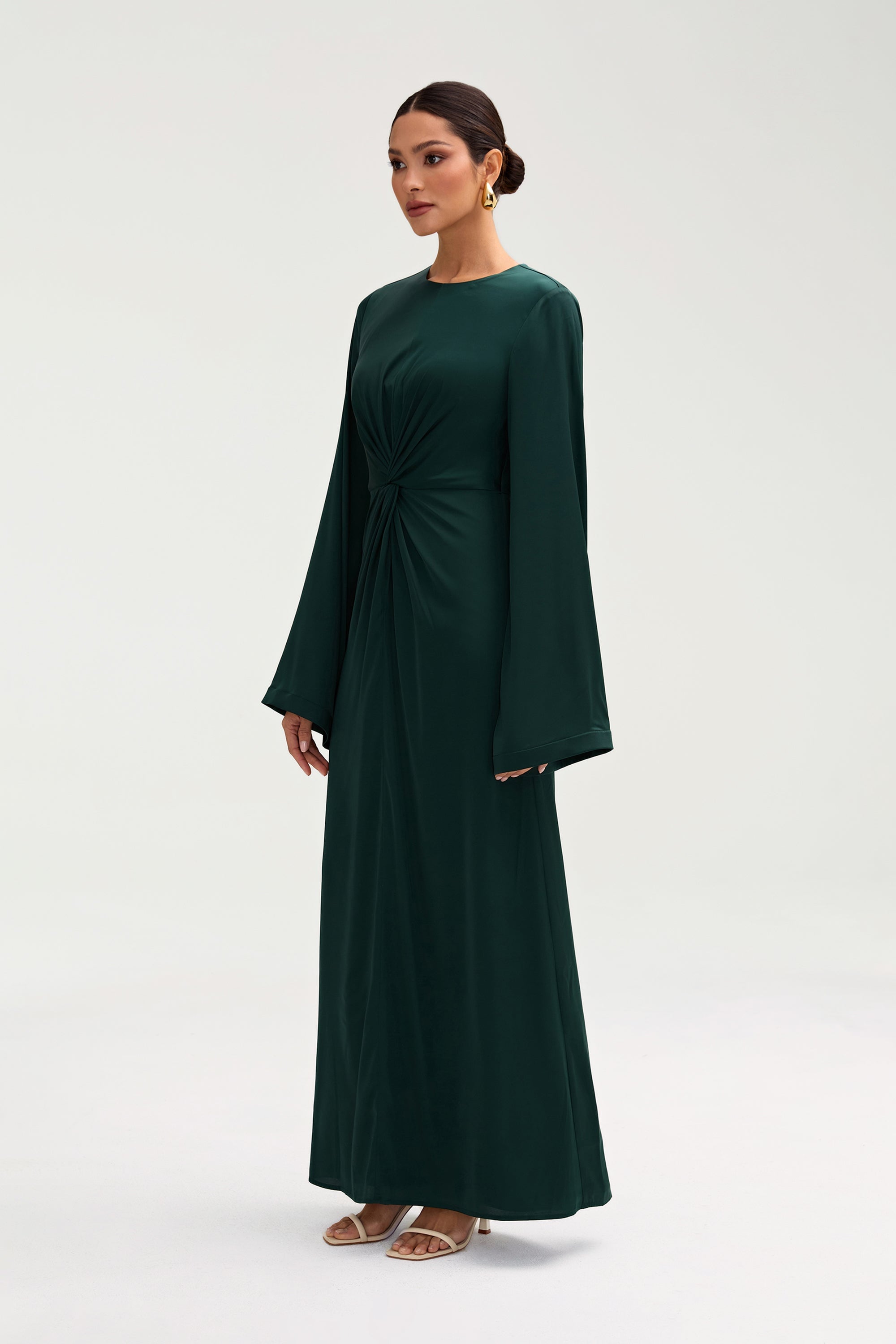 Duha Satin Twist Front Maxi Dress - Emerald Clothing Veiled 