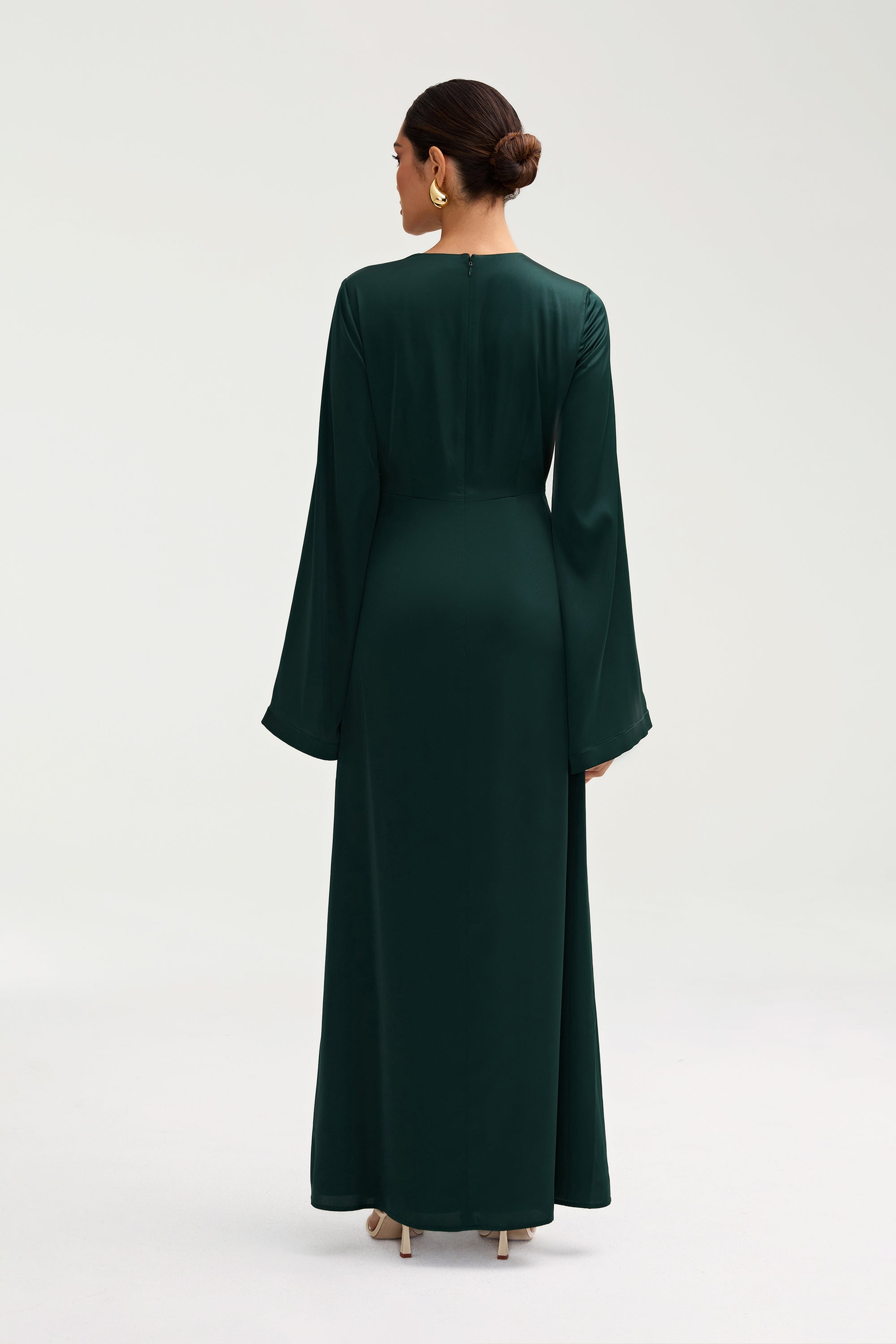 Duha Satin Twist Front Maxi Dress - Emerald Clothing epschoolboard 
