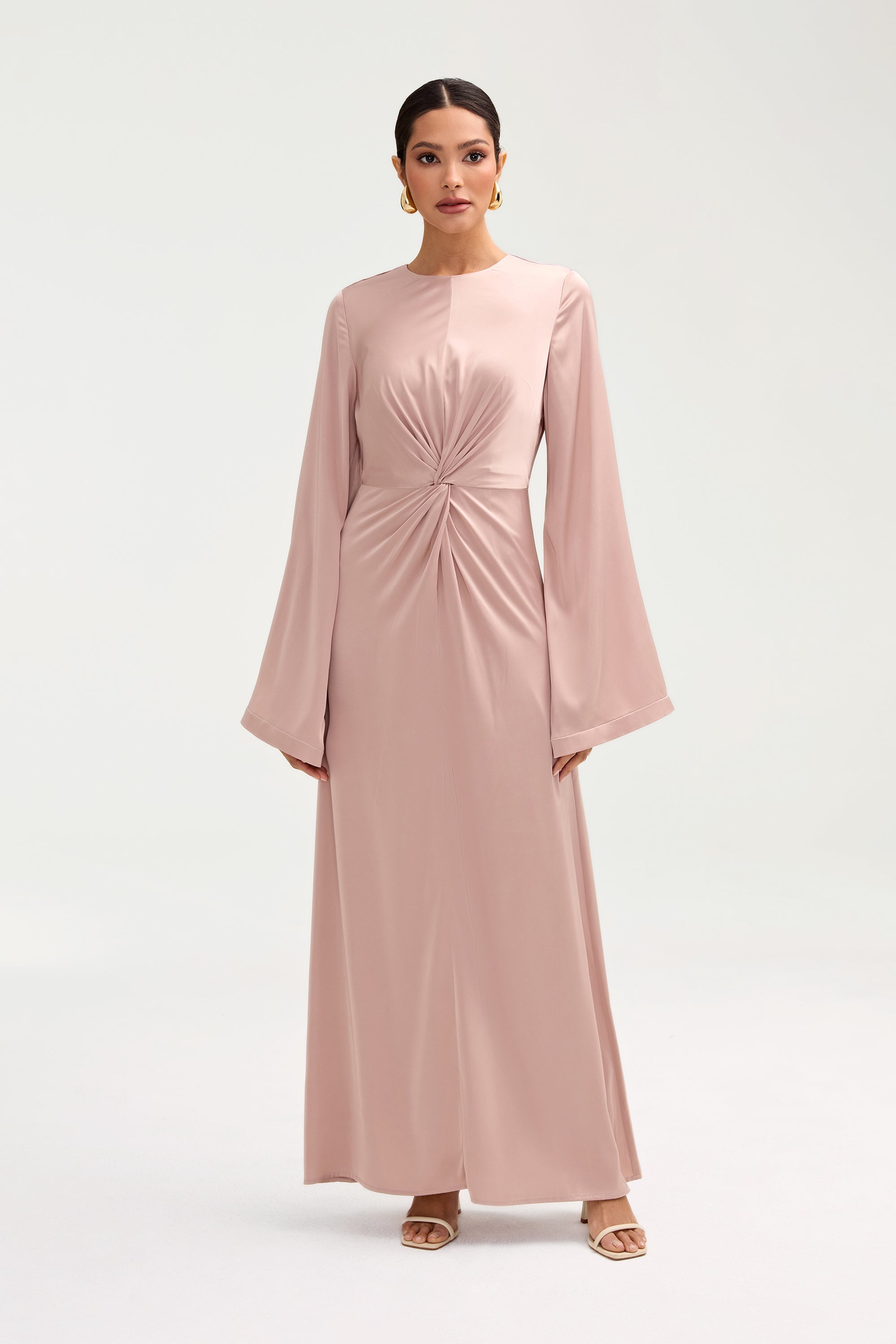 Duha Satin Twist Front Maxi Dress - Pink Jasmine Clothing Veiled