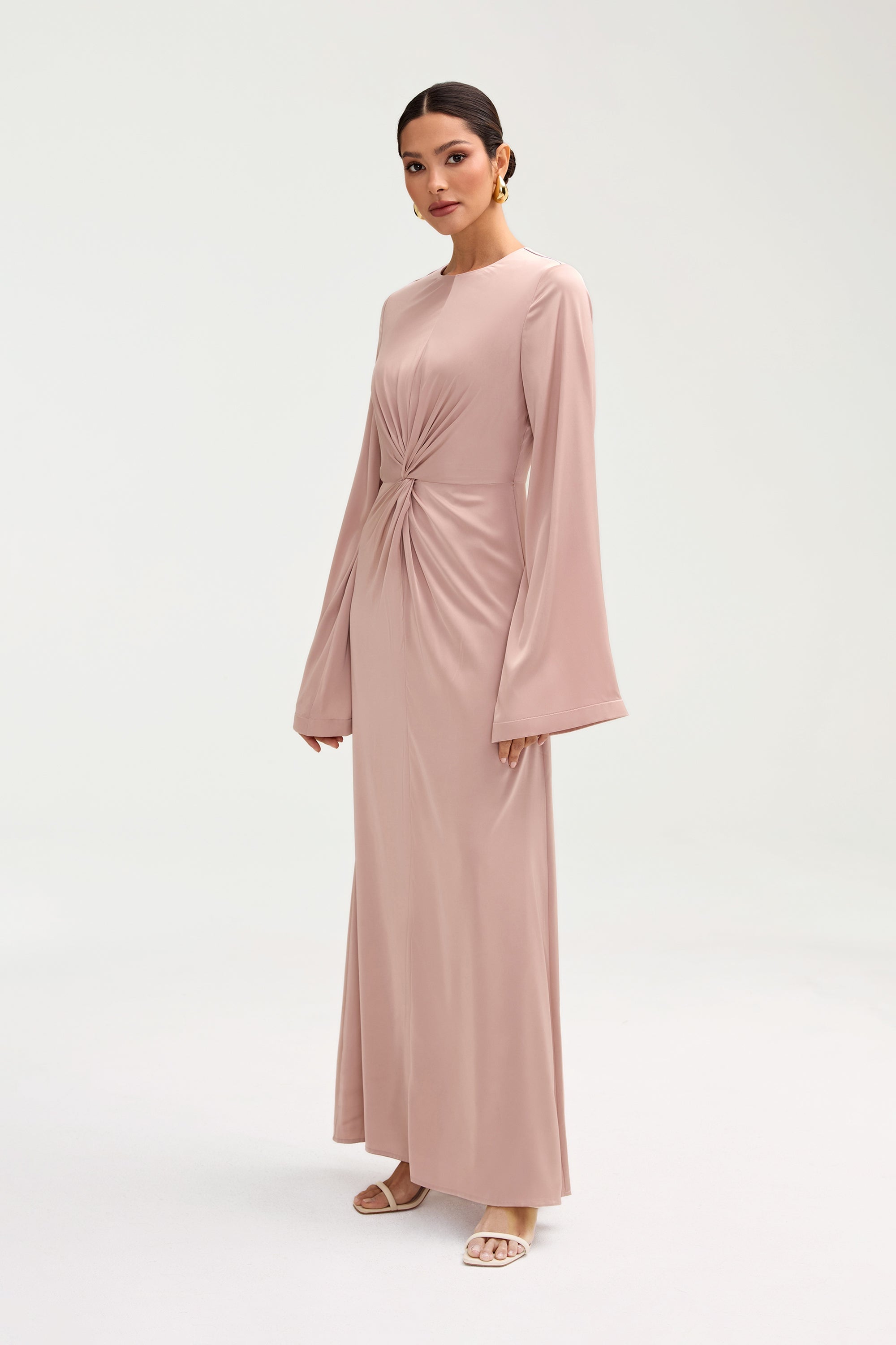 Duha Satin Twist Front Maxi Dress - Pink Jasmine Clothing epschoolboard 