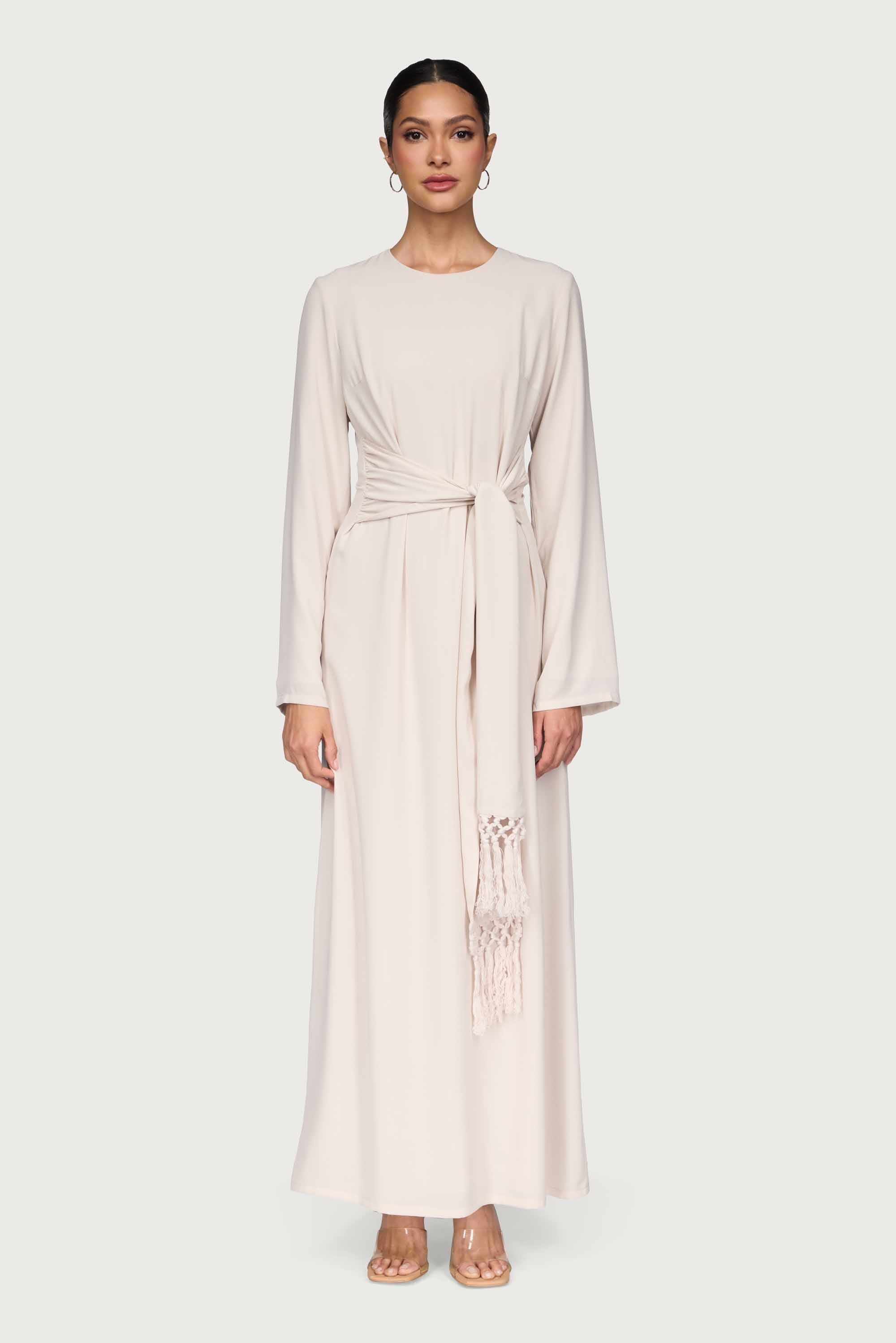 Dunya Tie Waist Tassel Maxi Dress - Stone Dresses Veiled