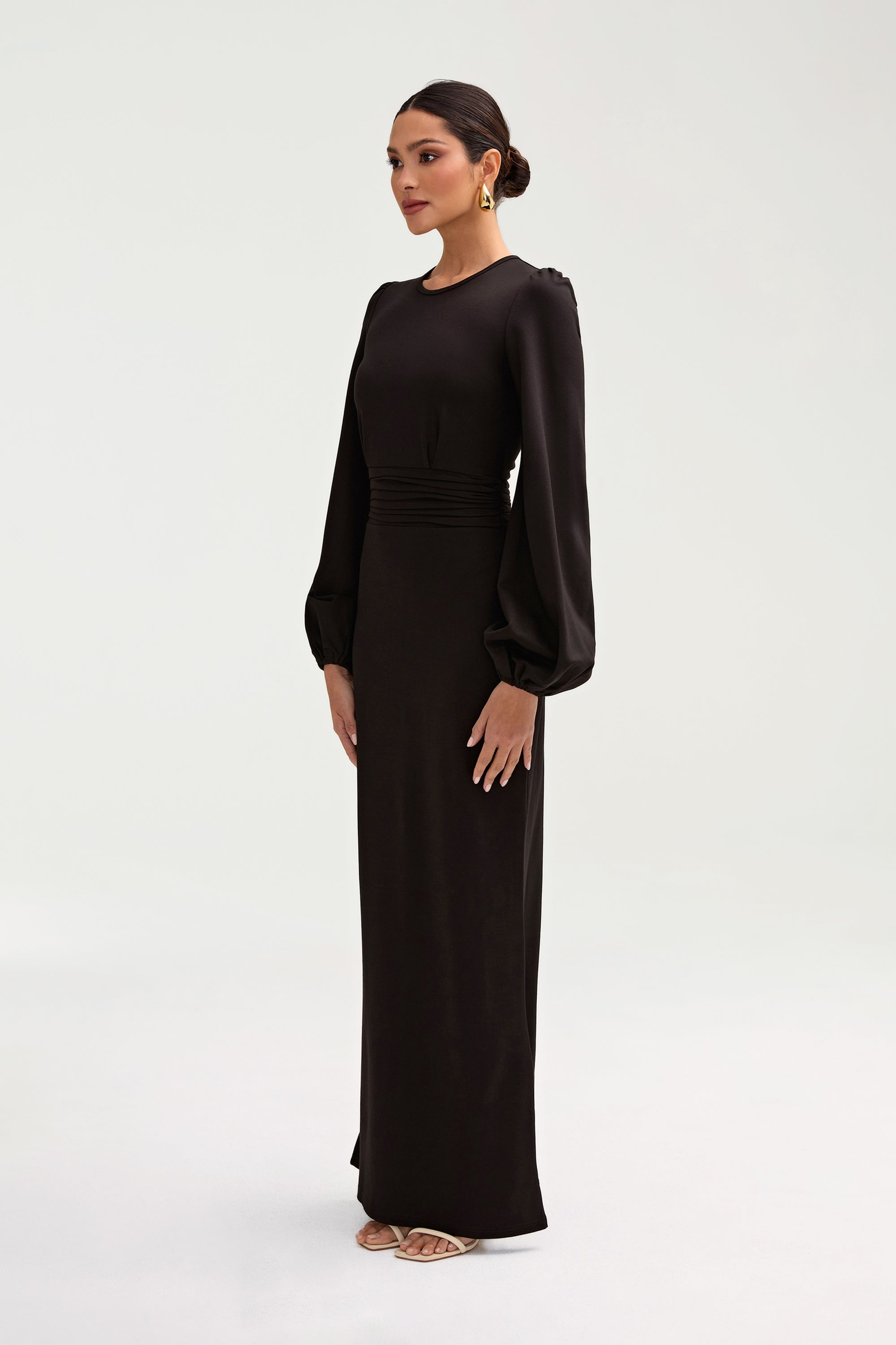 Elisa Jersey Rouched Waist Maxi Dress - Black Clothing epschoolboard 