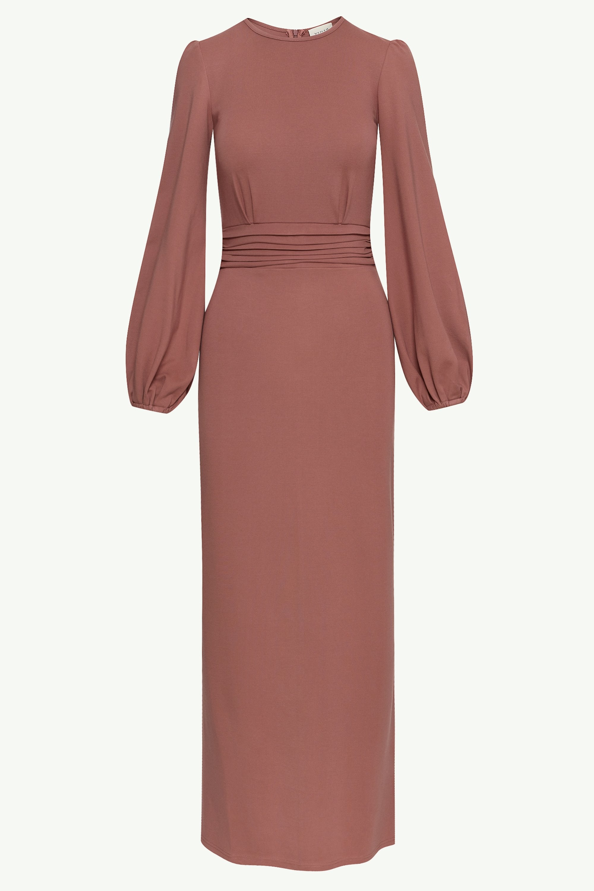 Elisa Jersey Rouched Waist Maxi Dress - Dusty Mauve Clothing Veiled 