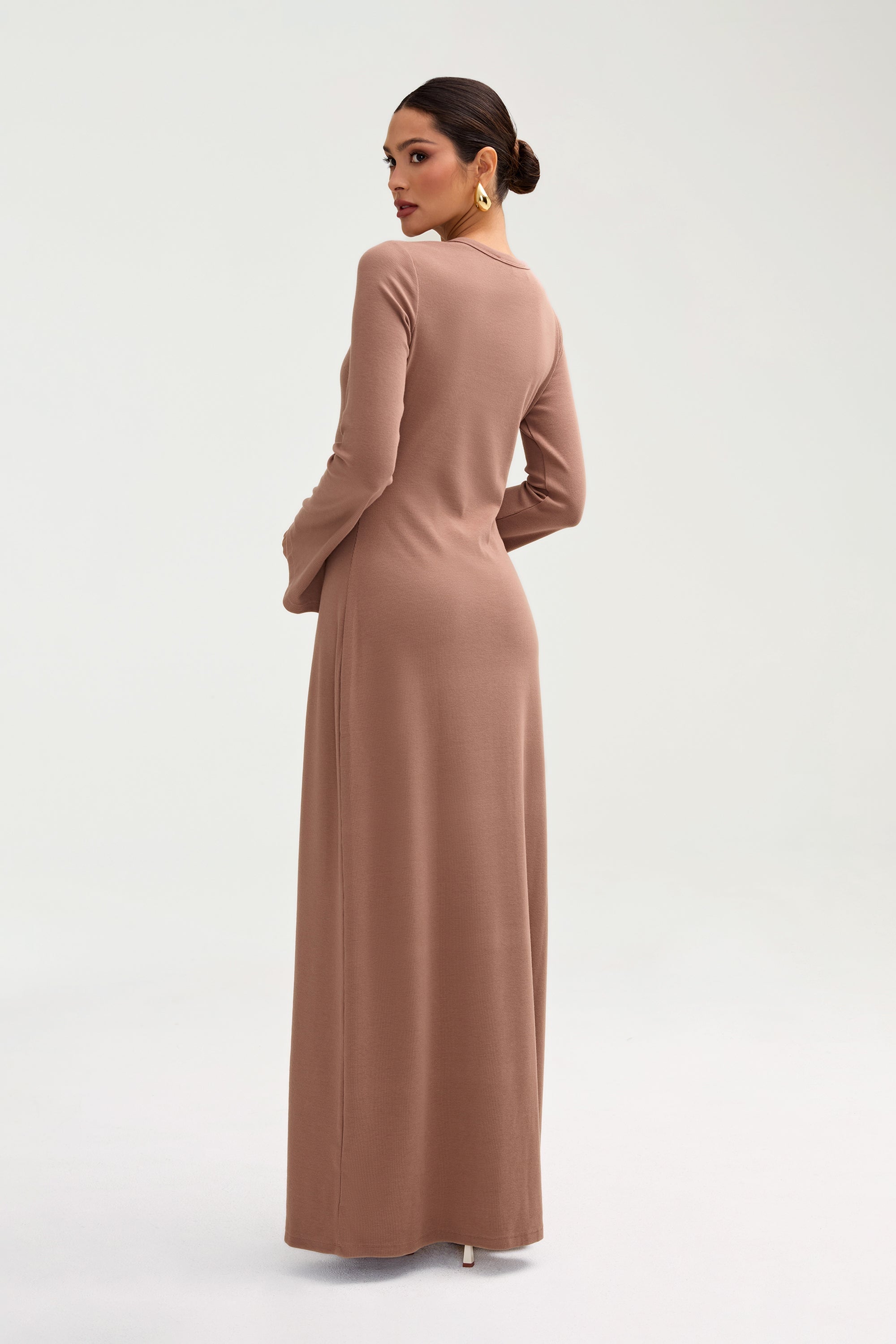 Ella Ribbed Split Cuff Maxi Dress - Brownie Clothing Veiled
