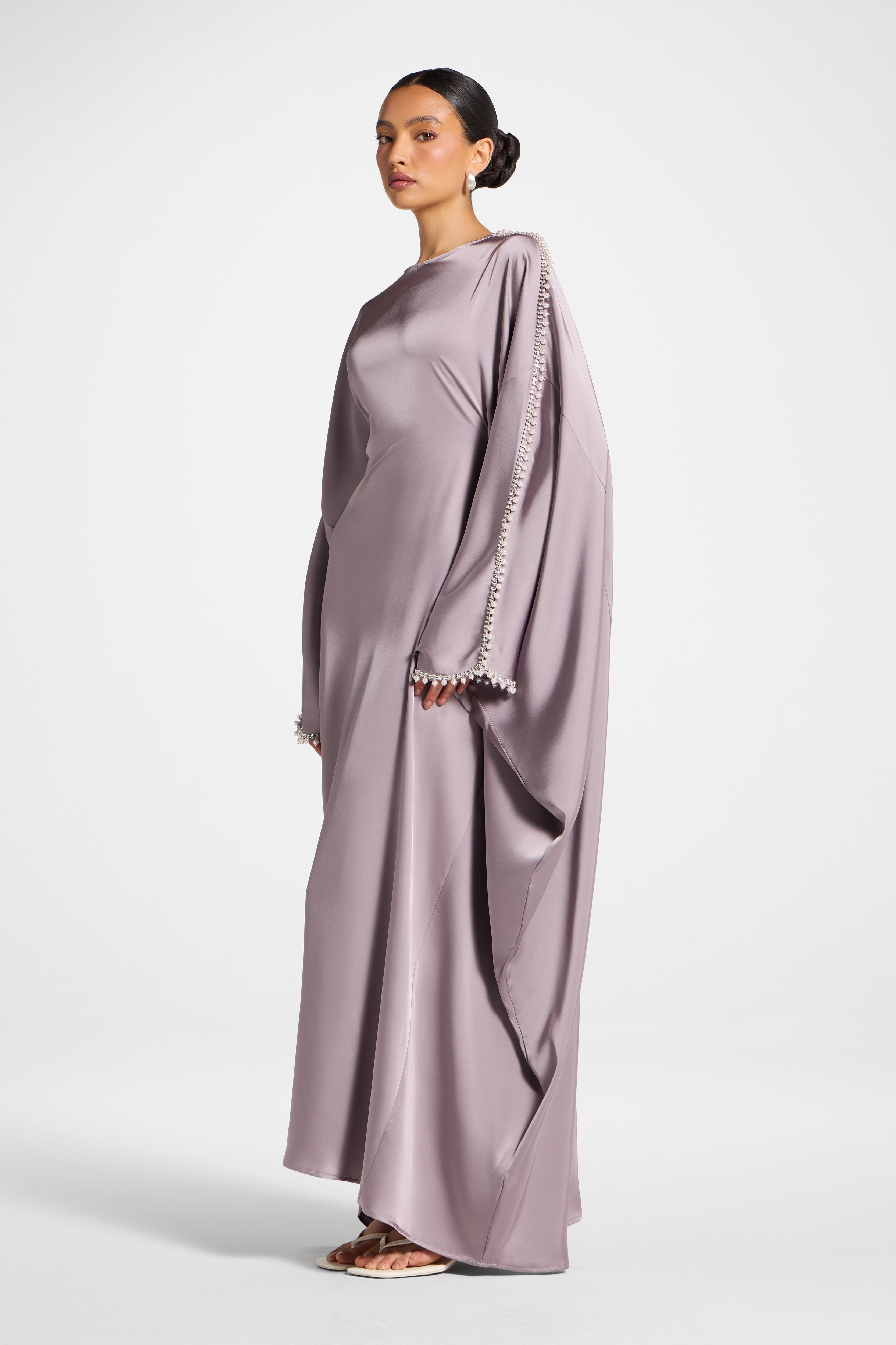 Embellished Butterfly Abaya Dress - Dusky Lavender Abayas Veiled