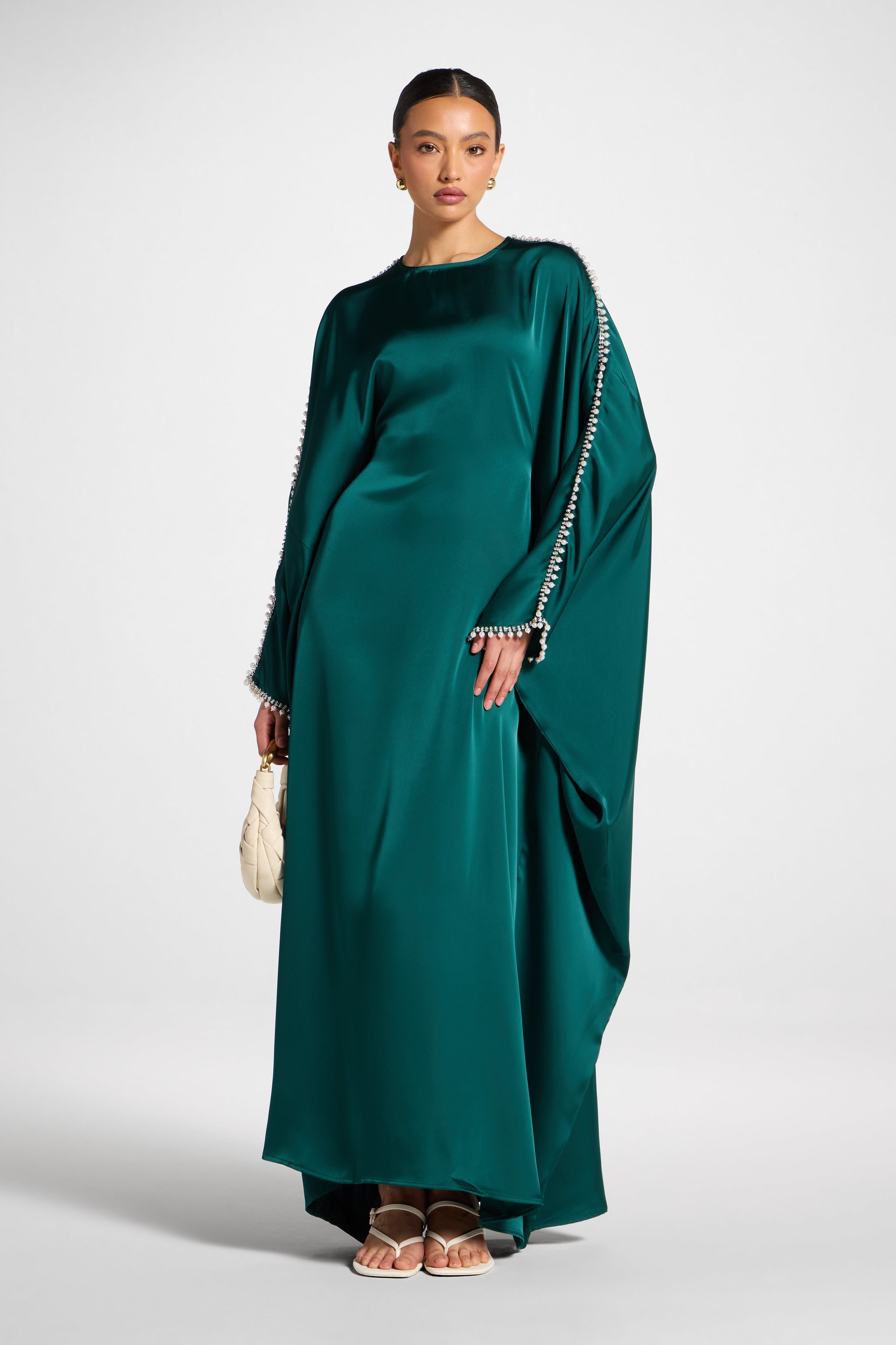Embellished Butterfly Abaya Dress - Emerald Embellished Butterfly Abaya Dress - Emerald
