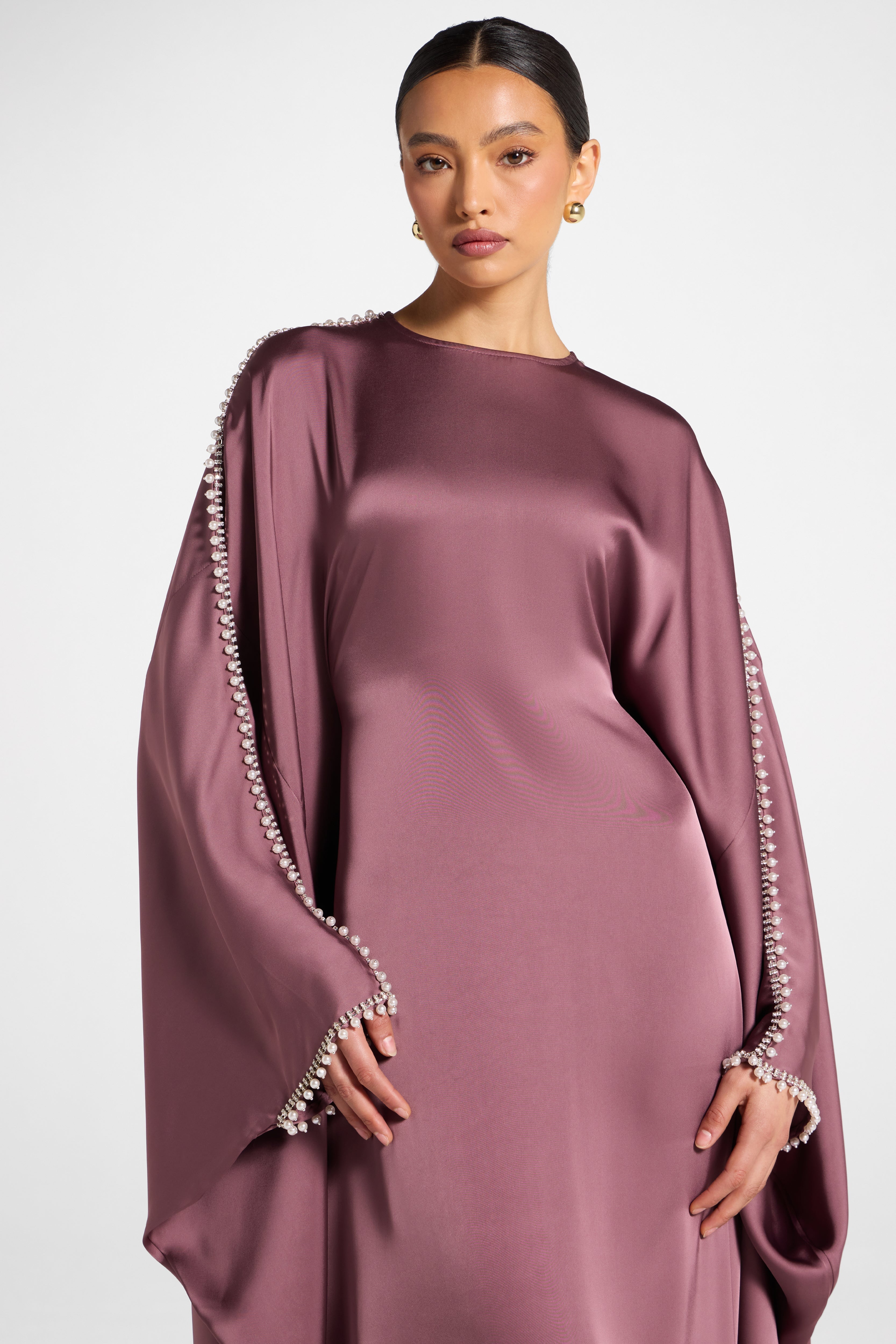Embellished Butterfly Abaya Dress - Plum Abayas Veiled