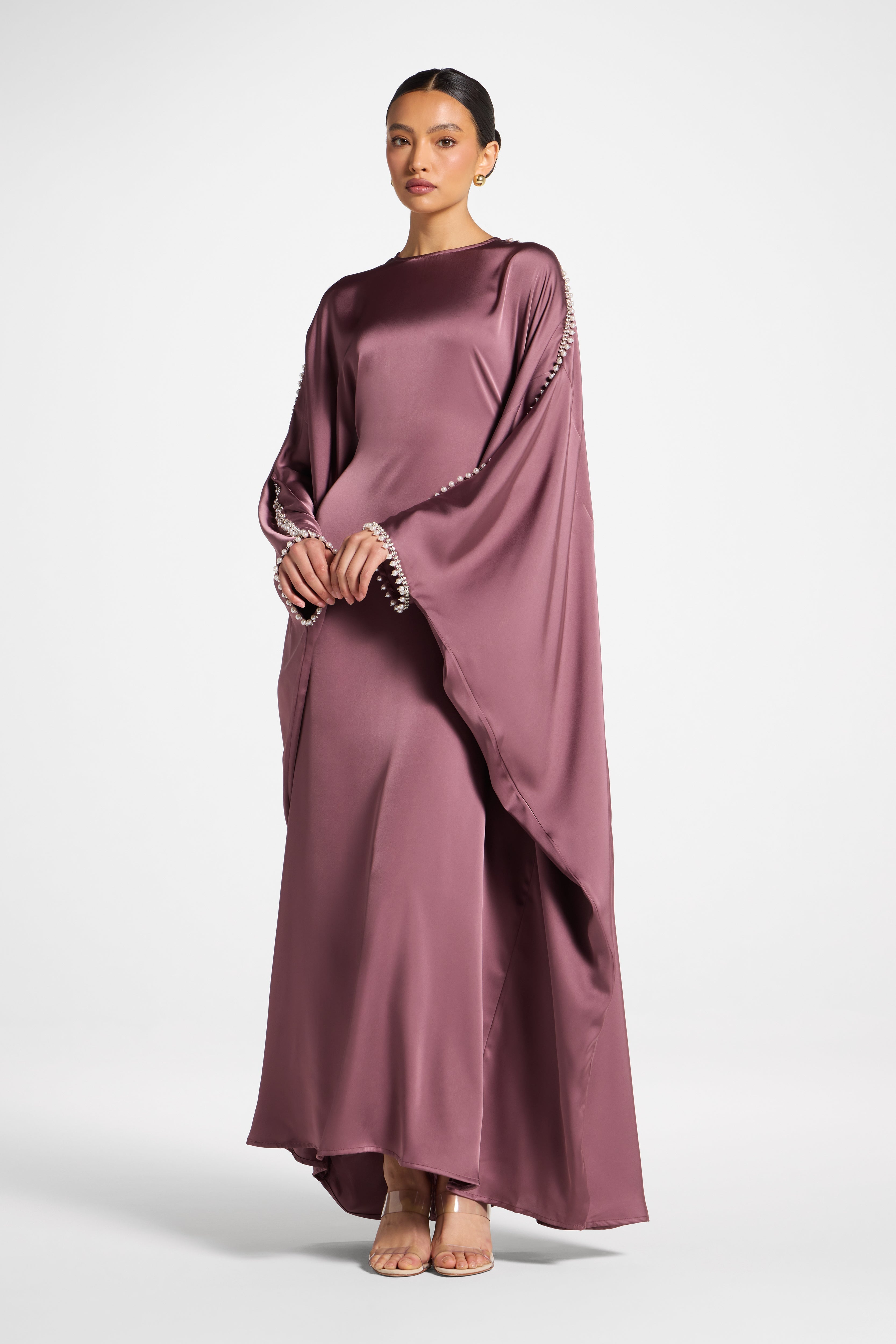 Embellished Butterfly Abaya Dress - Plum Abayas Veiled
