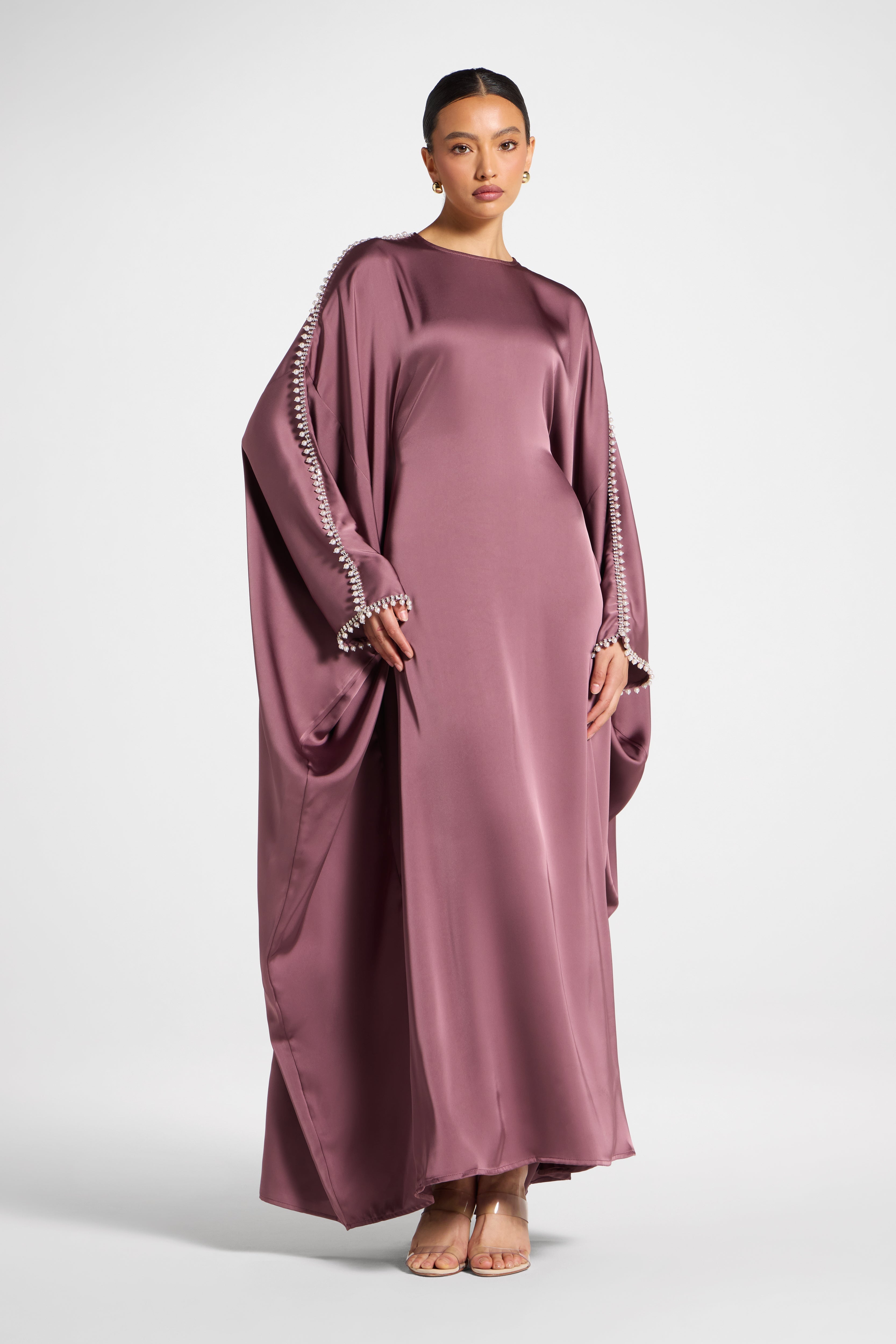 Embellished Butterfly Abaya Dress - Plum Abayas Veiled