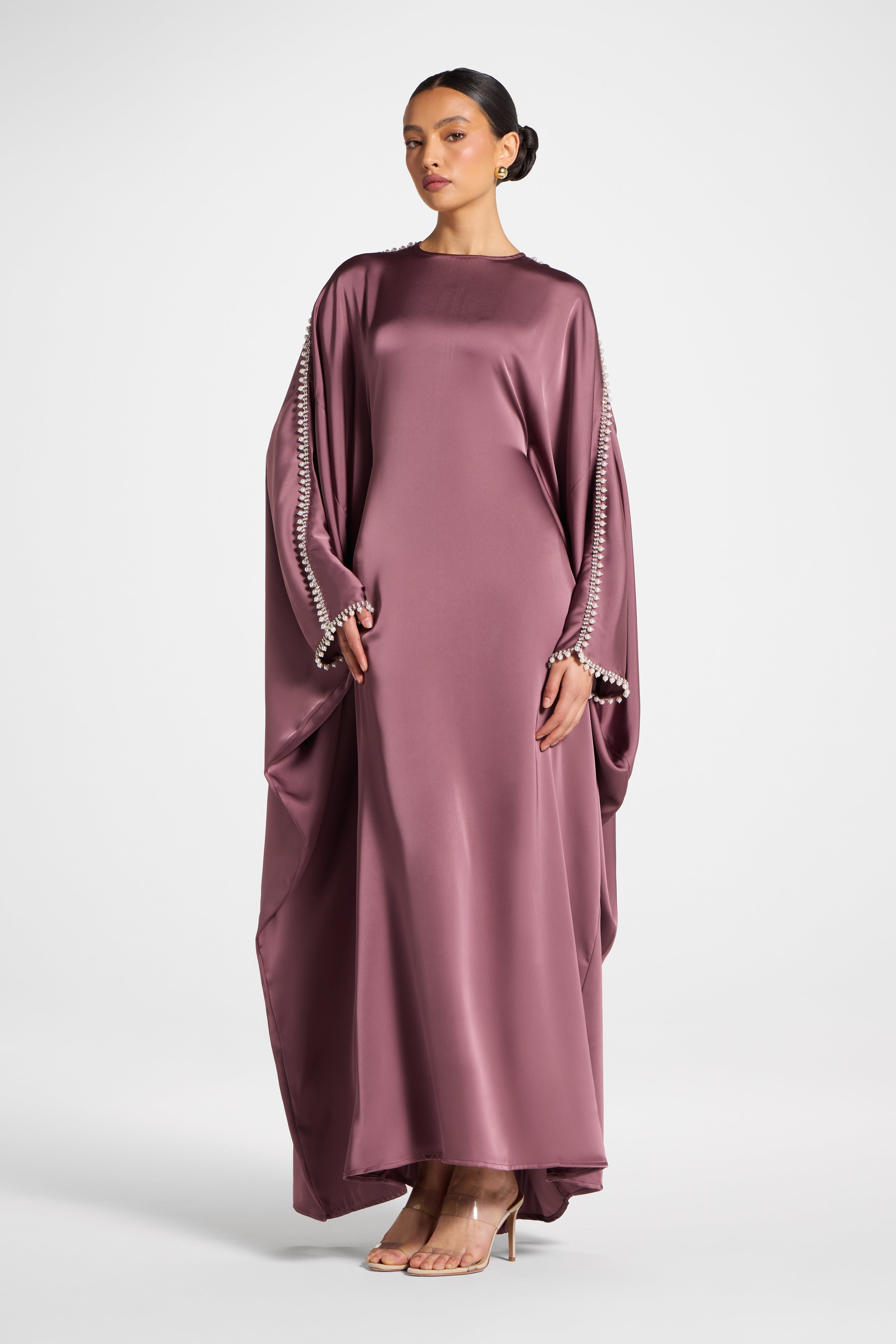 Embellished Butterfly Abaya Dress - Plum Abayas Veiled