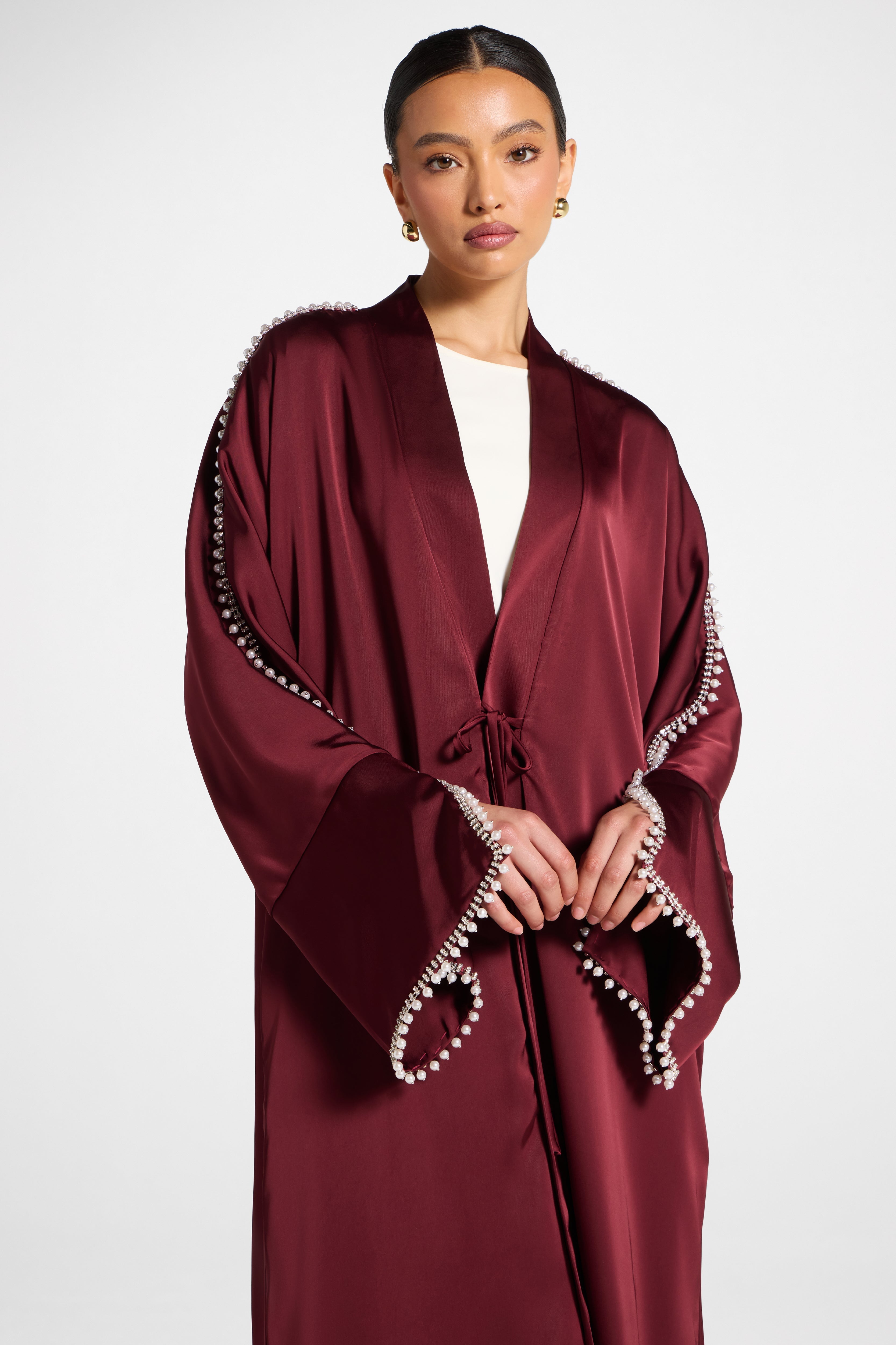 Embellished Open Abaya - Pomegranate Abayas Veiled