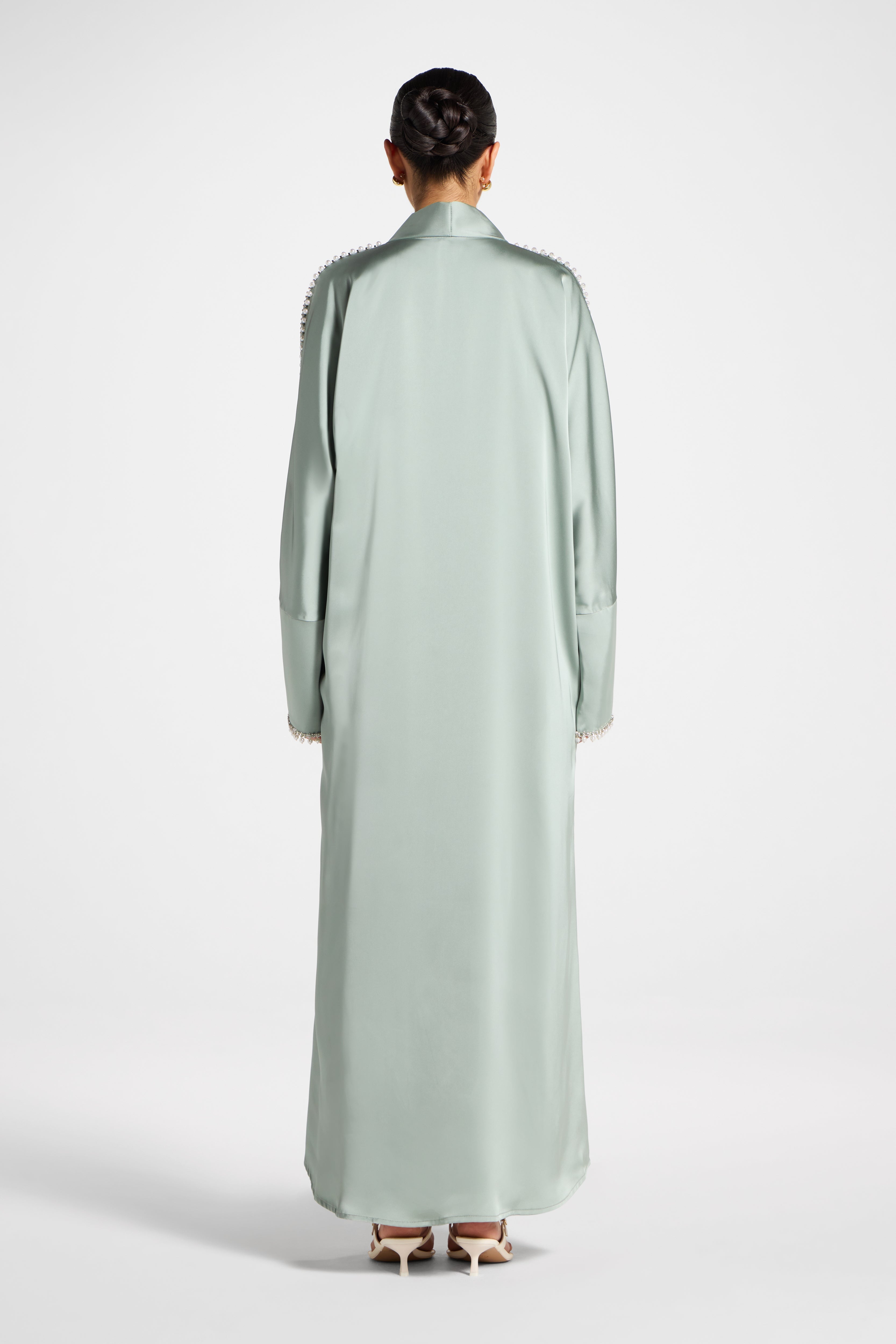 Embellished Open Abaya - Sage Abayas Veiled