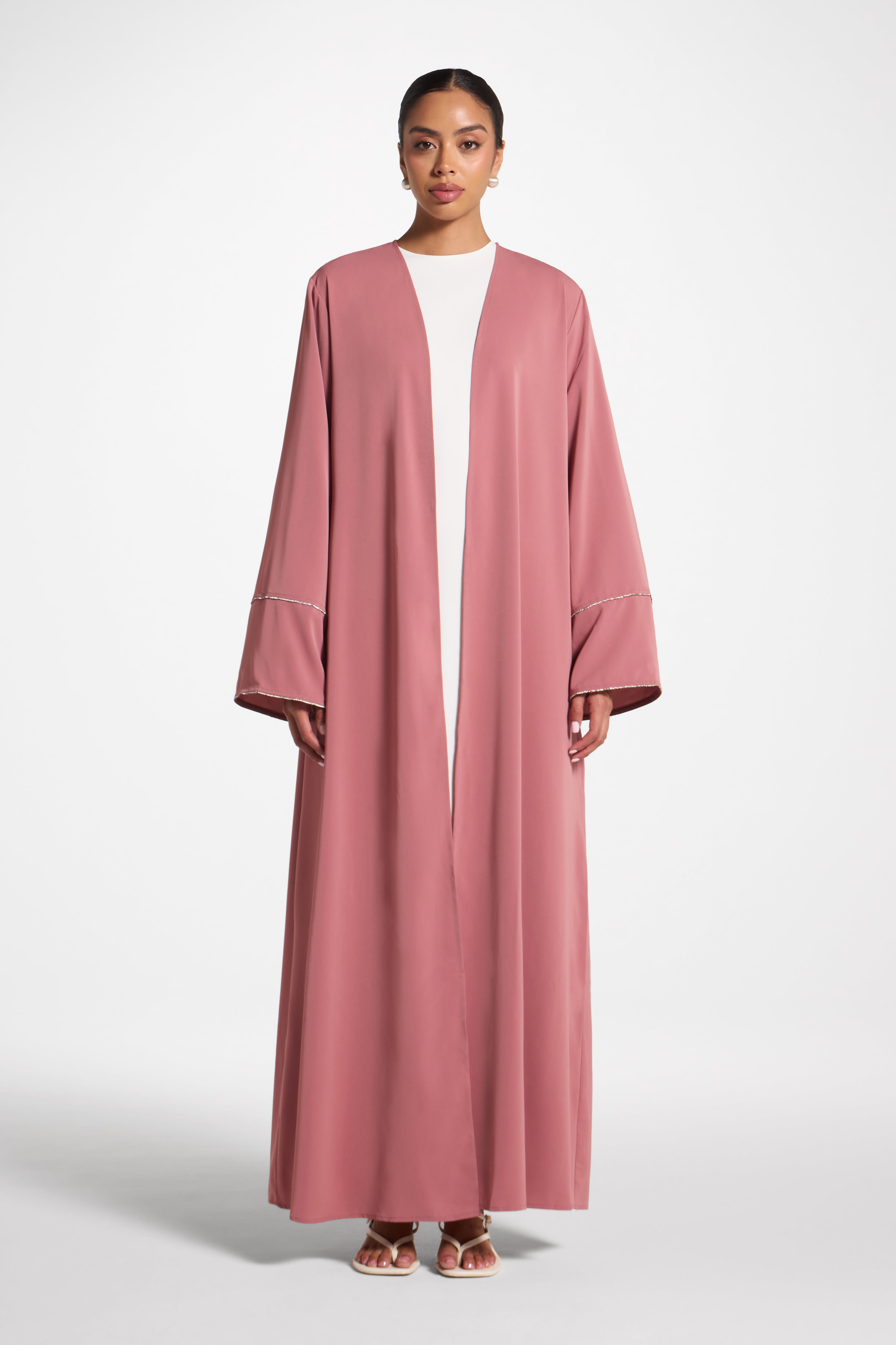 Embellished Sleeve Open Abaya - Pink Abayas Veiled