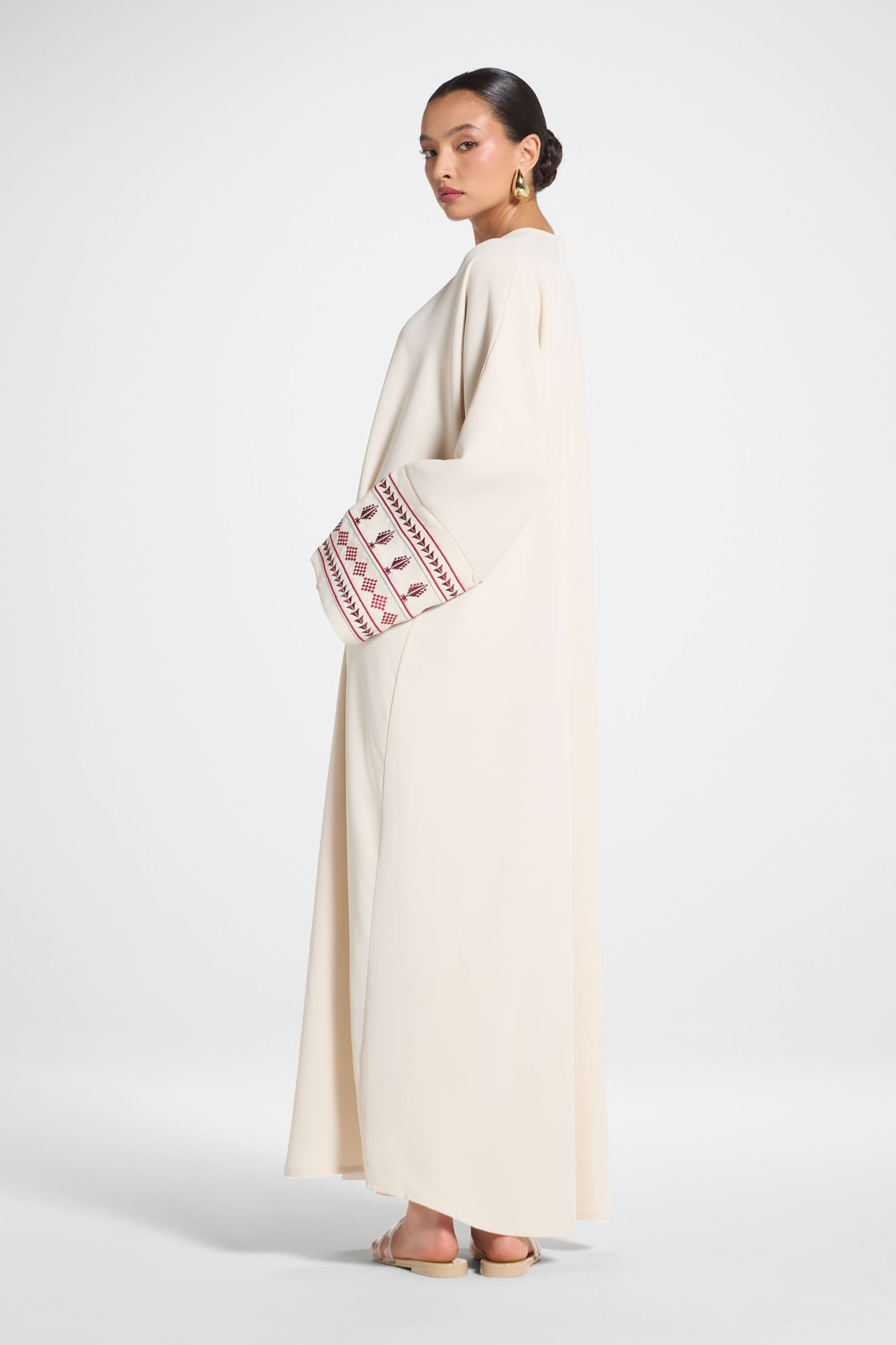 Embroidered Abaya Dress - Beige Abayas Veiled
