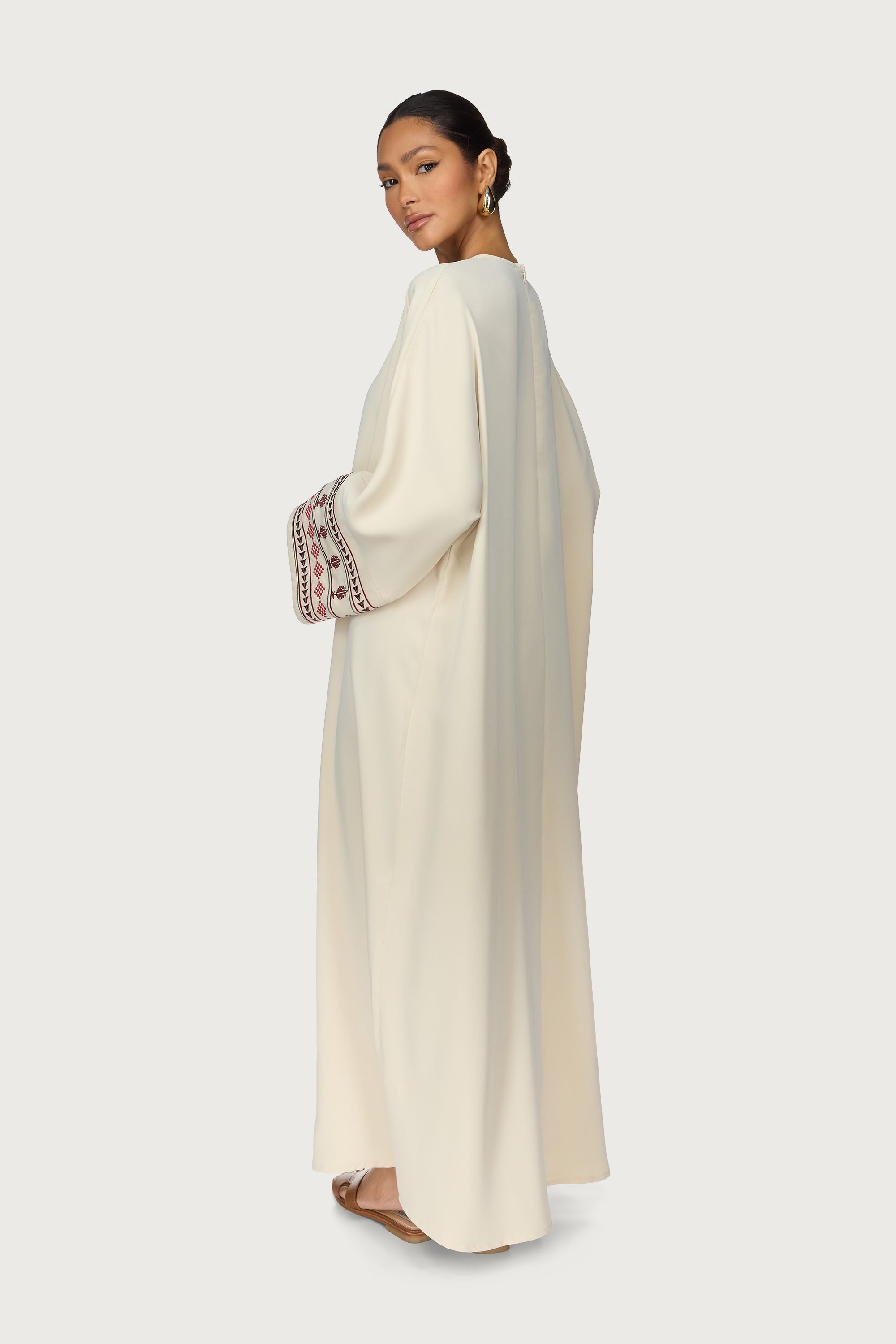 Embroidered Abaya Dress - Beige Abayas Veiled