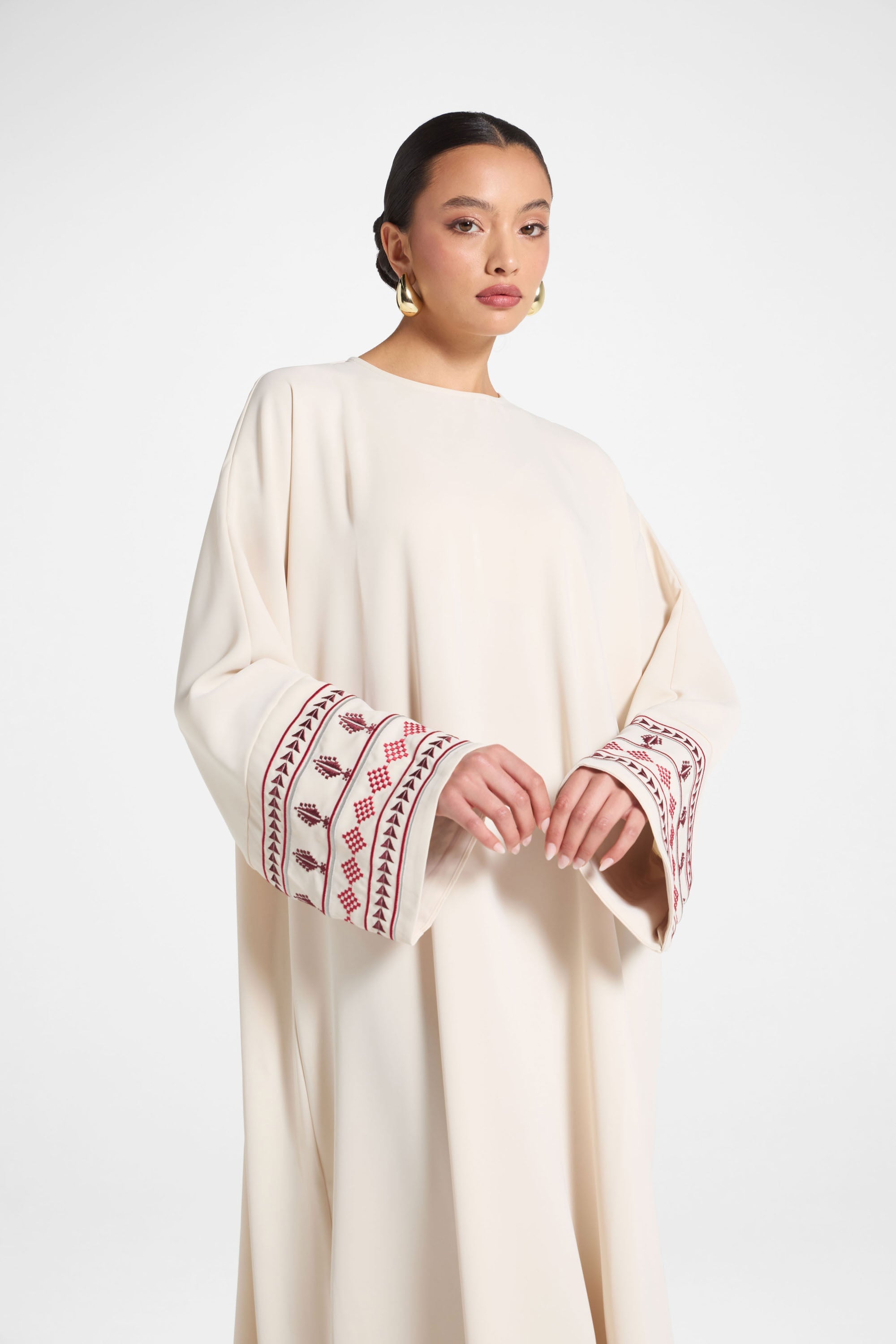 Embroidered Abaya Dress - Beige Abayas Veiled