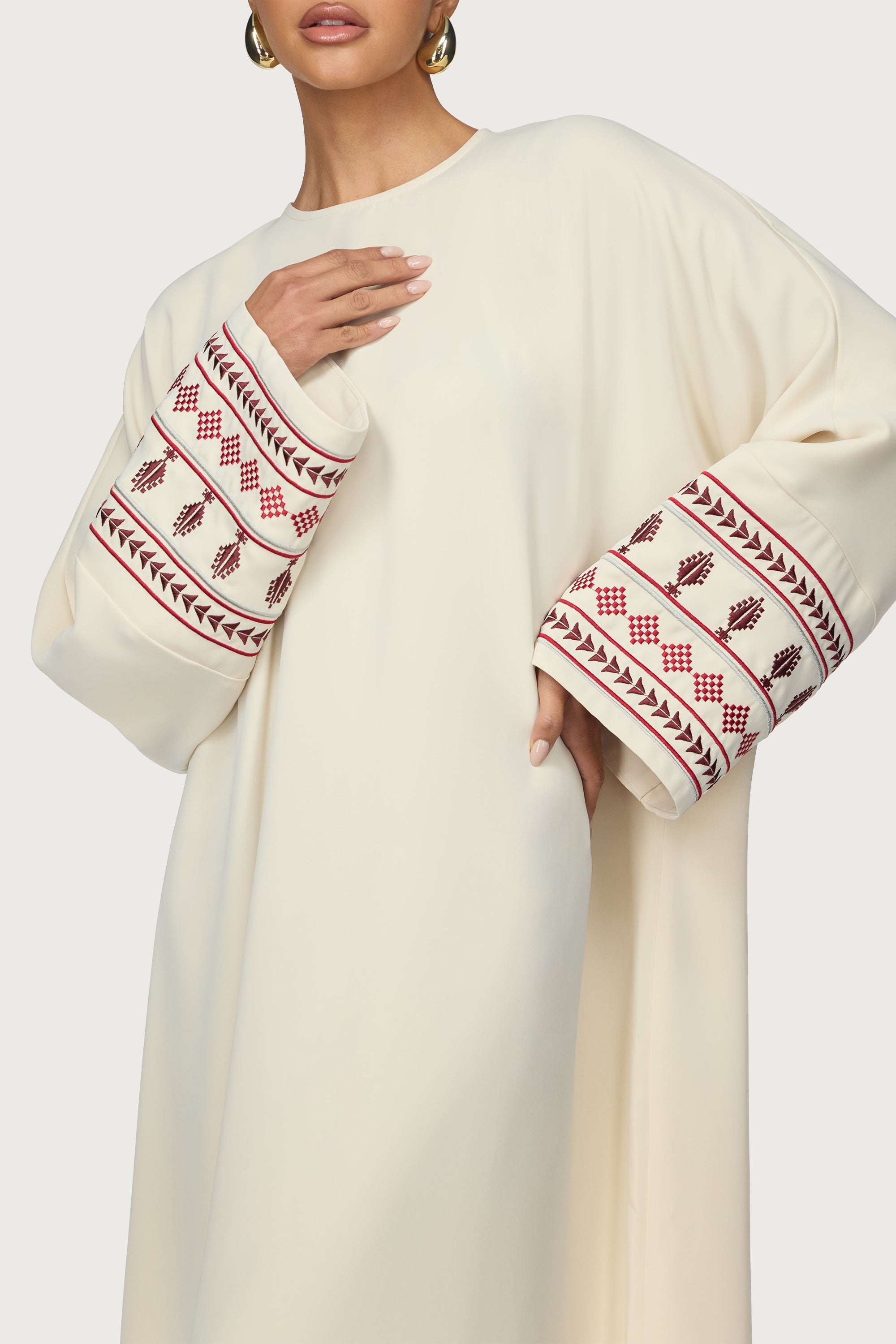 Embroidered Abaya Dress - Beige Abayas Veiled