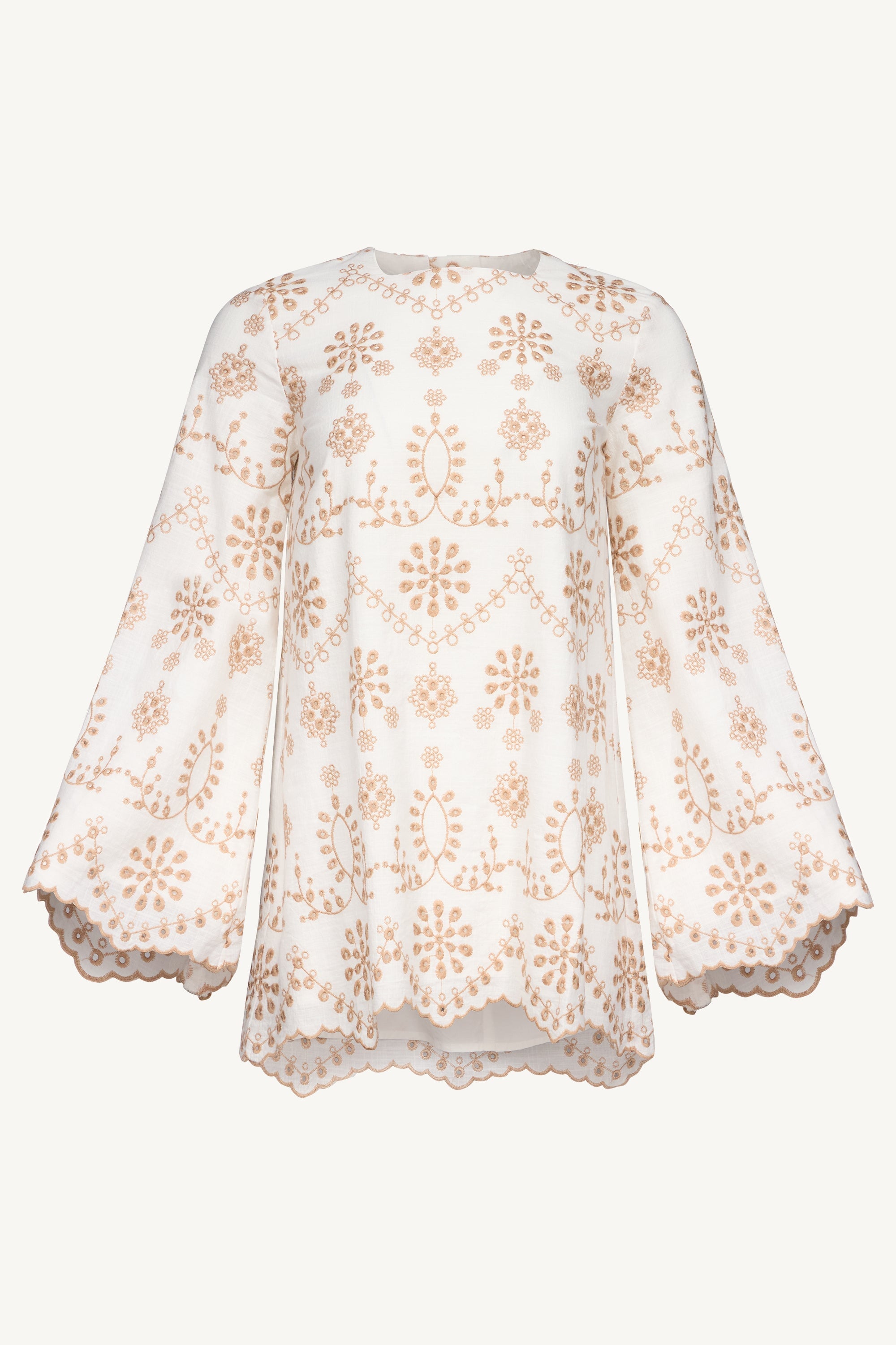Embroidered Cotton Eyelet Tunic Top - White Dresses Veiled