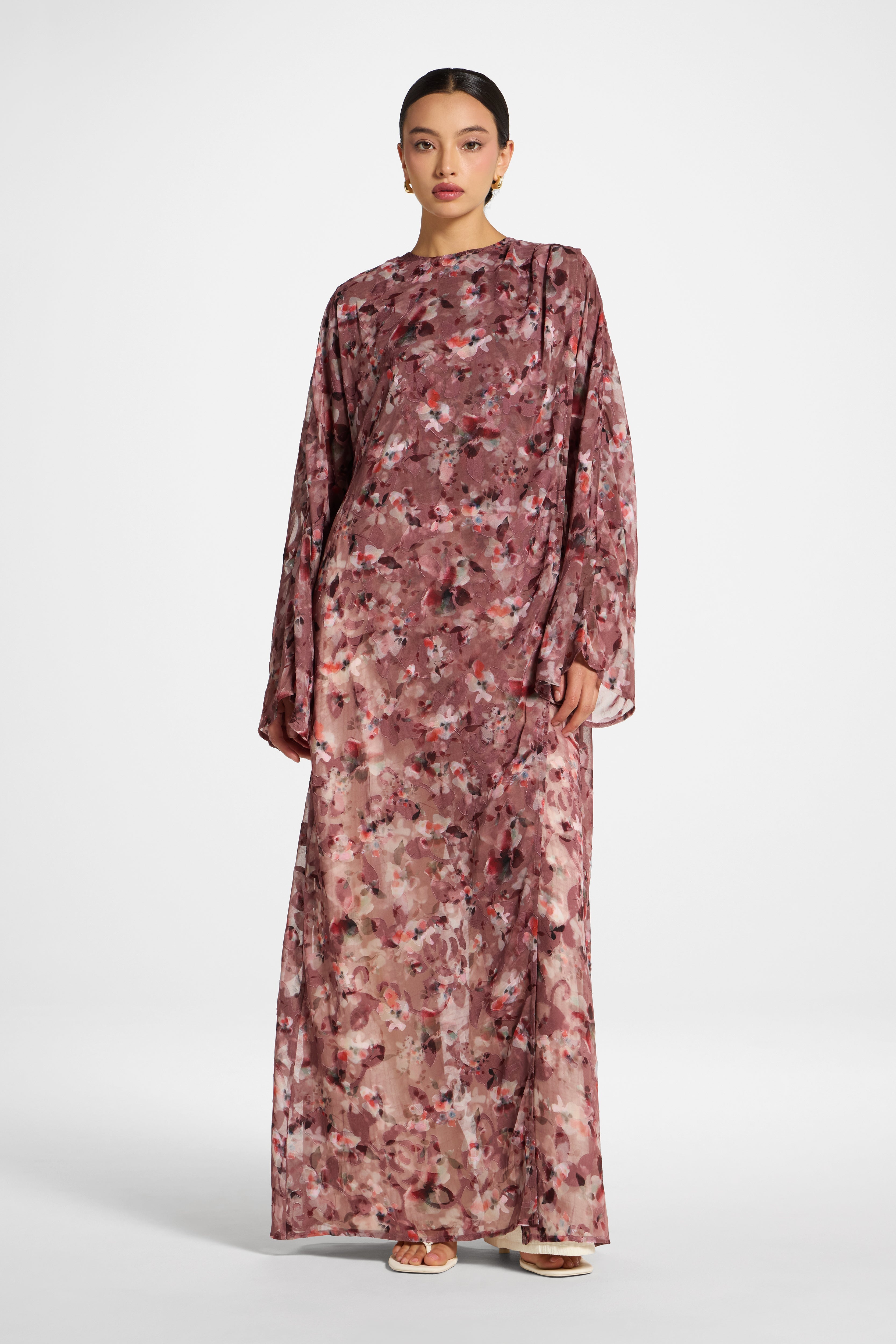 Embroidered Maxi Top Dress - Desert Mauve Abayas Veiled