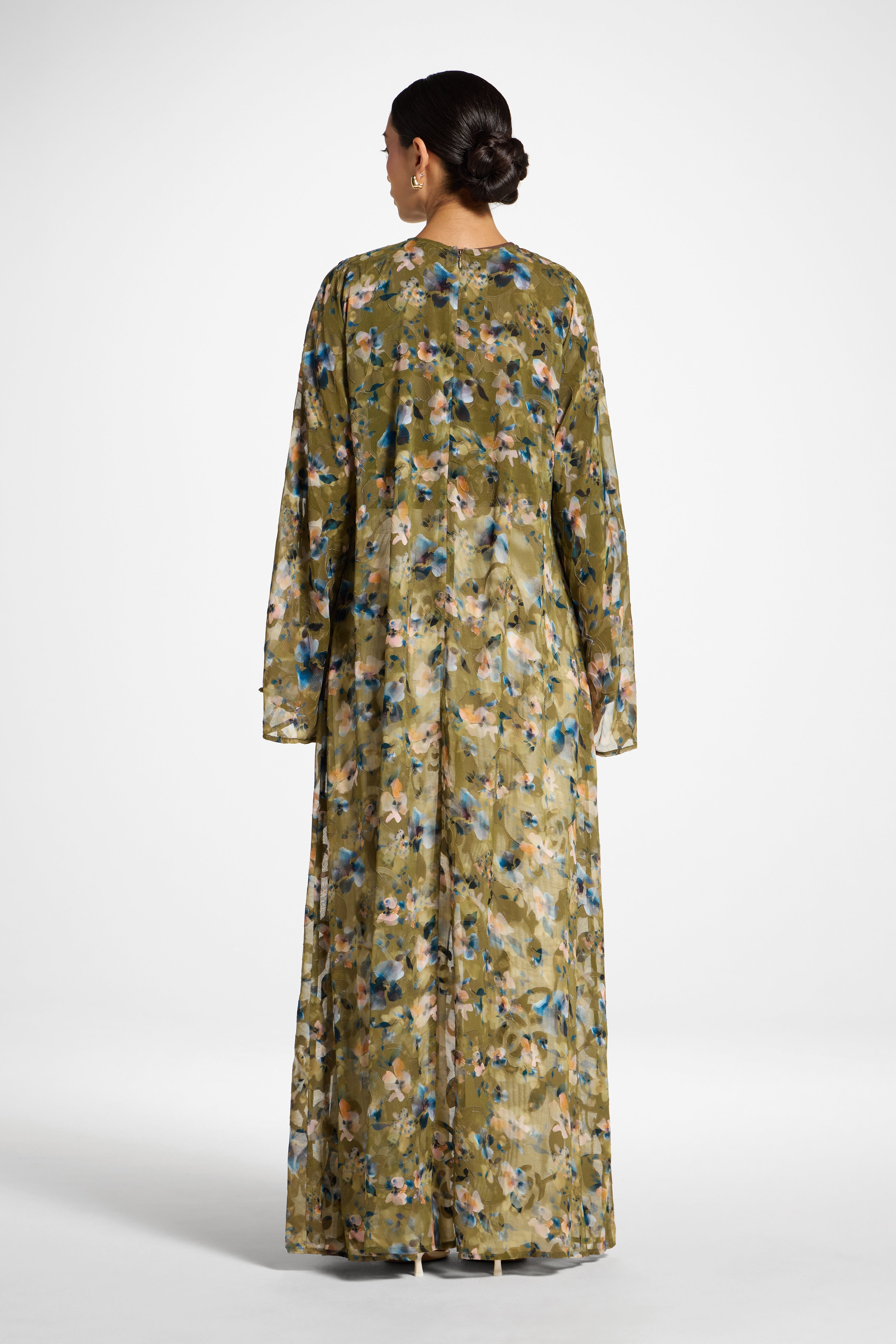 Embroidered Maxi Top Dress - Olive Bloom Dress Veiled