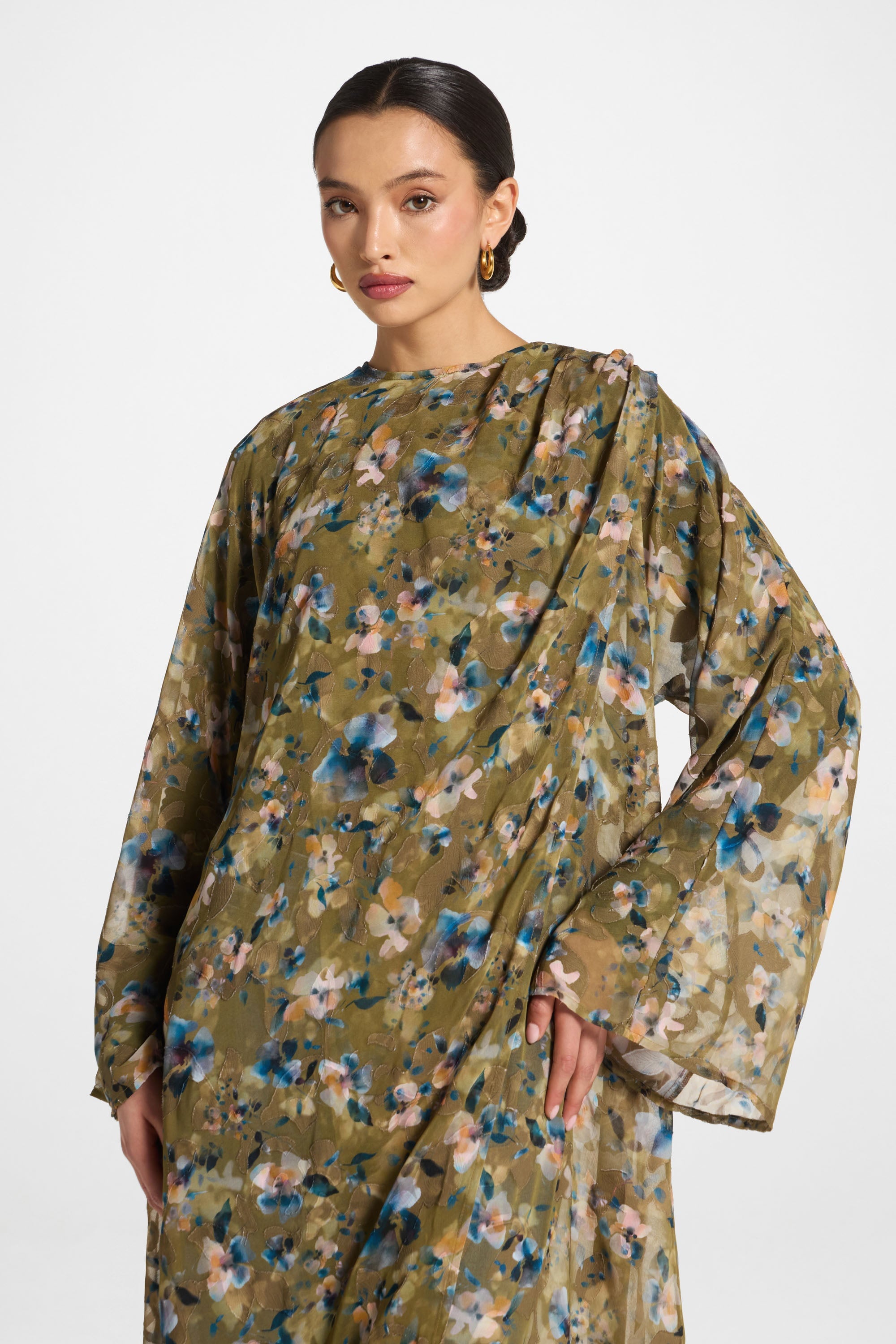 Embroidered Maxi Top - Olive Bloom Abayas Veiled