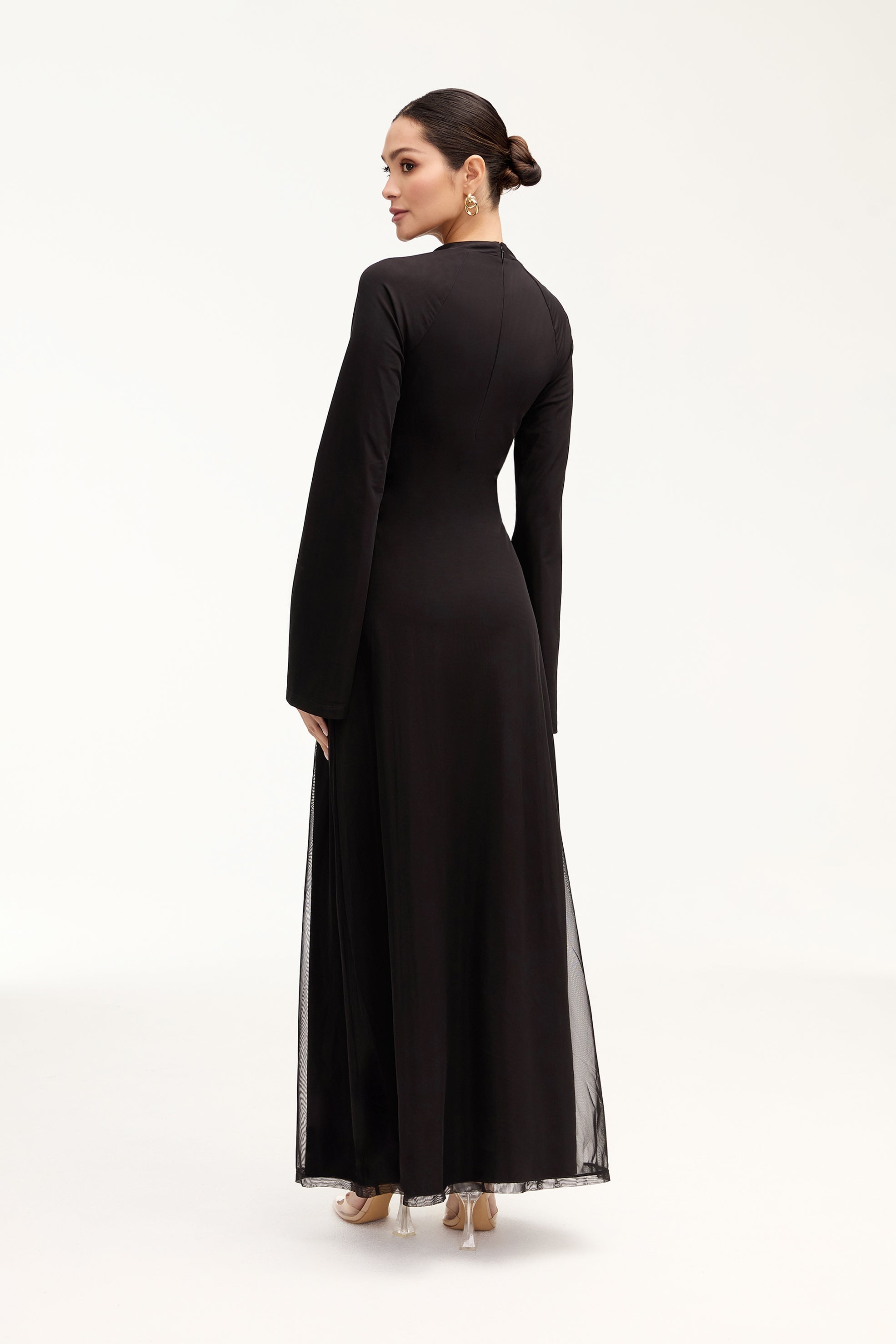 Emilia Rouched Mesh Maxi Dress - Black Clothing Veiled 