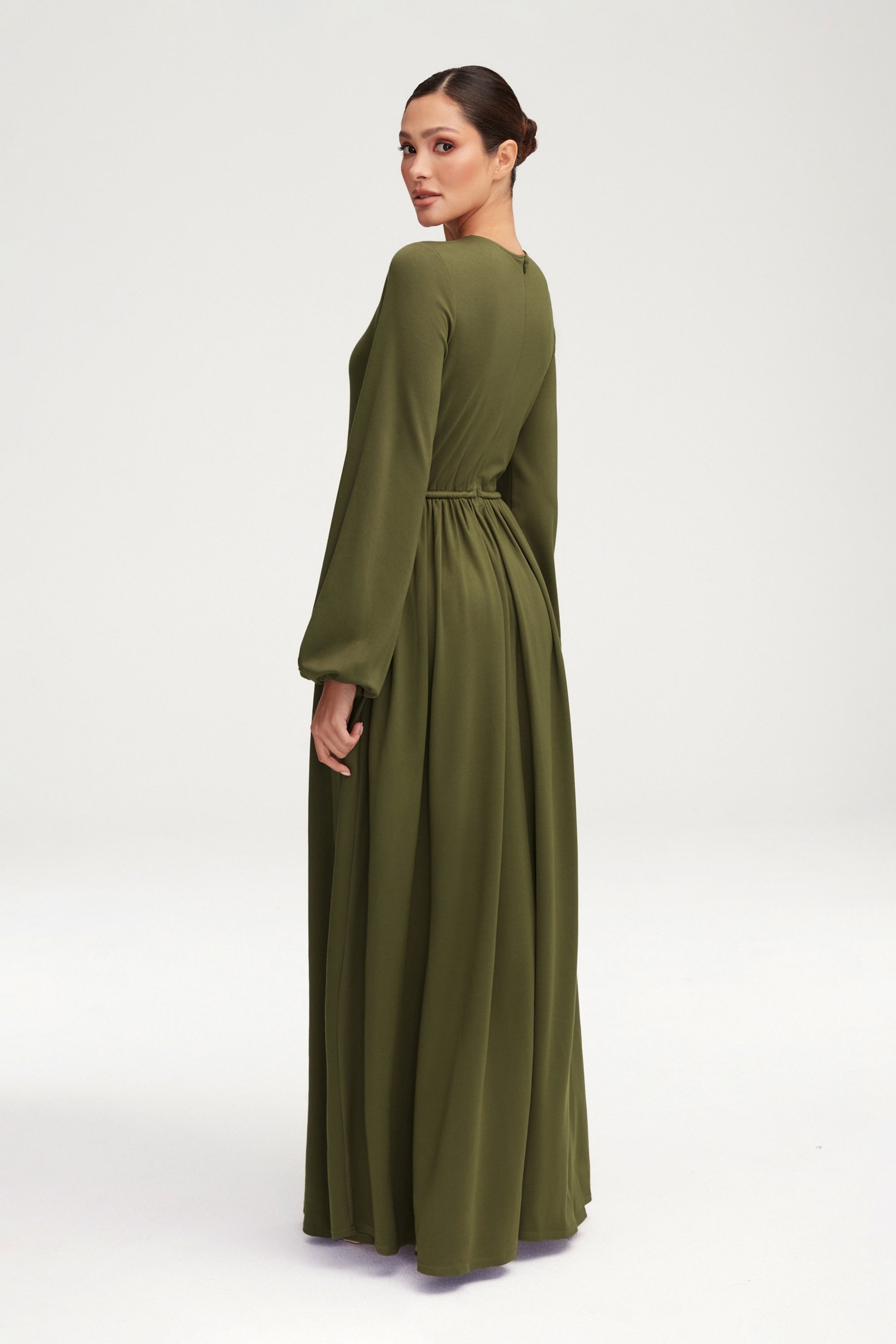 Emma Jersey Elastic Waist Maxi Dress - Khaki Green Clothing epschoolboard 
