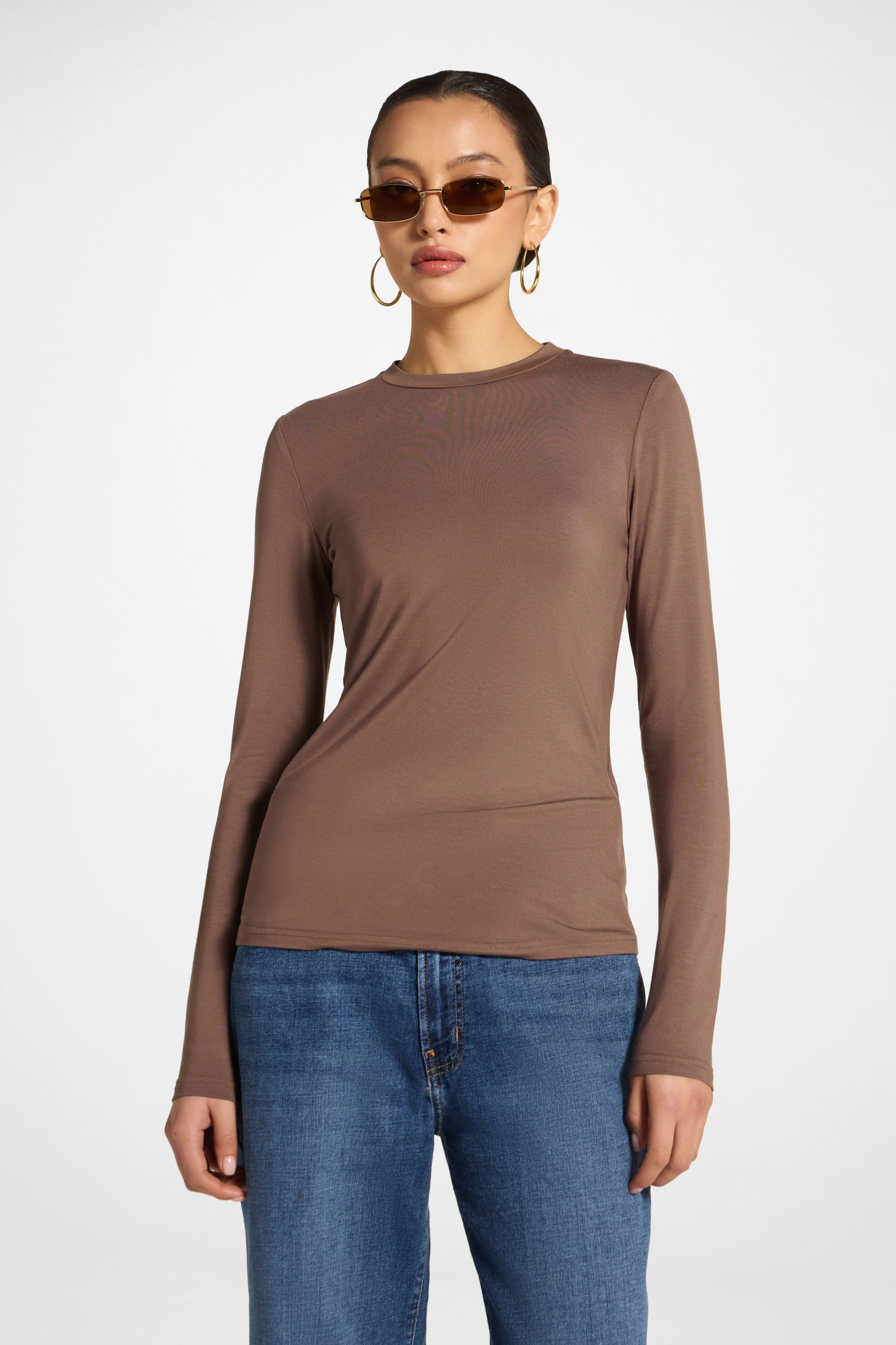 Essential Bamboo Long Sleeve Top - Chocolate Abayas Veiled