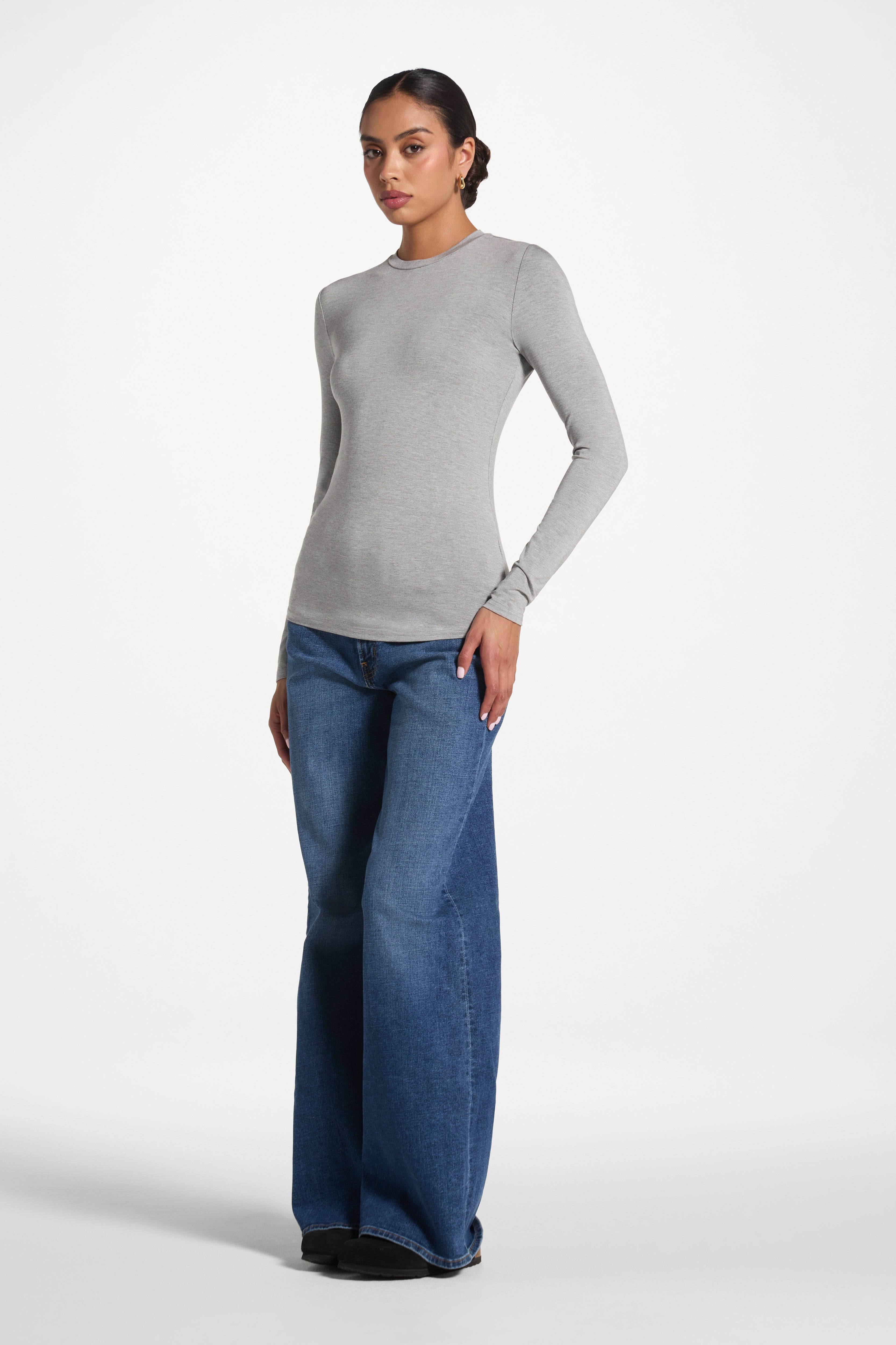 Essential Bamboo Long Sleeve Top - Heather Grey Abayas Veiled