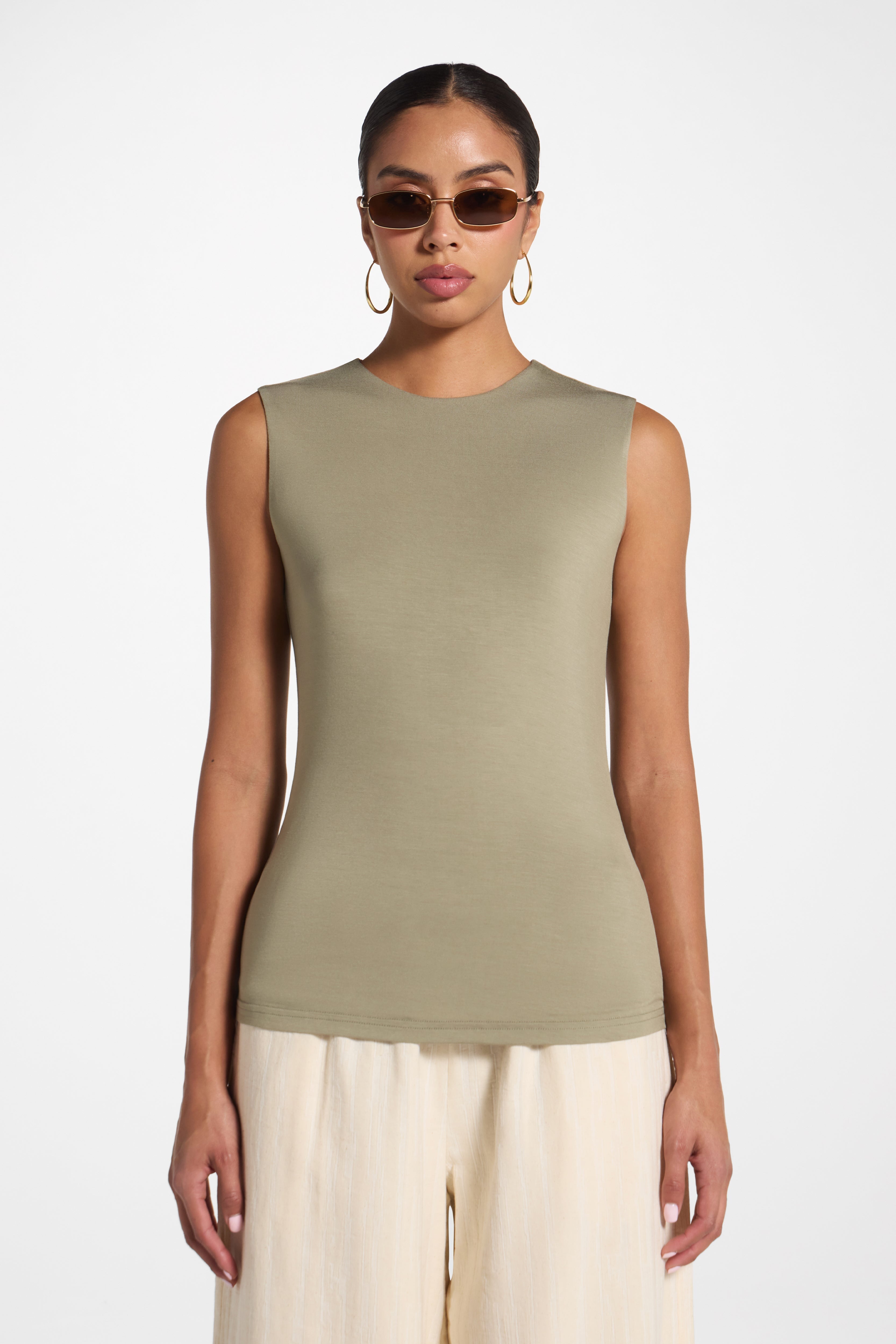 Essential Bamboo Tank Top - Dusty Olive Abayas Veiled