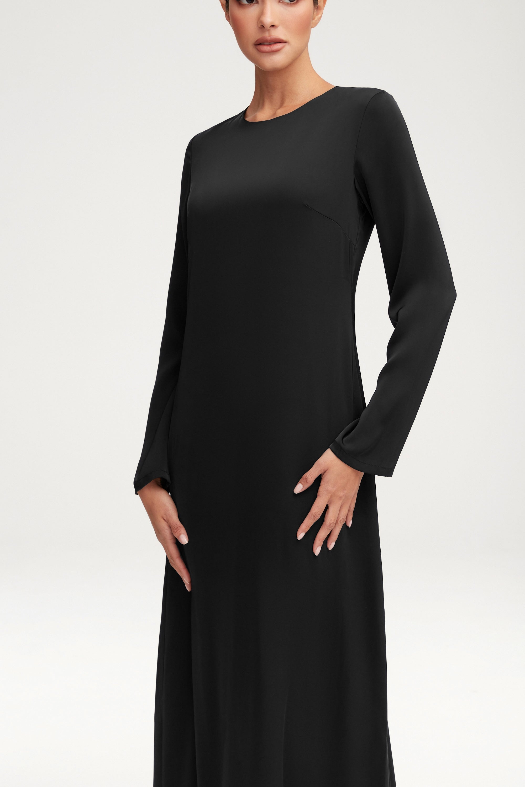 Essential Inner Slip Satin Maxi Dress - Black Clothing Veiled 