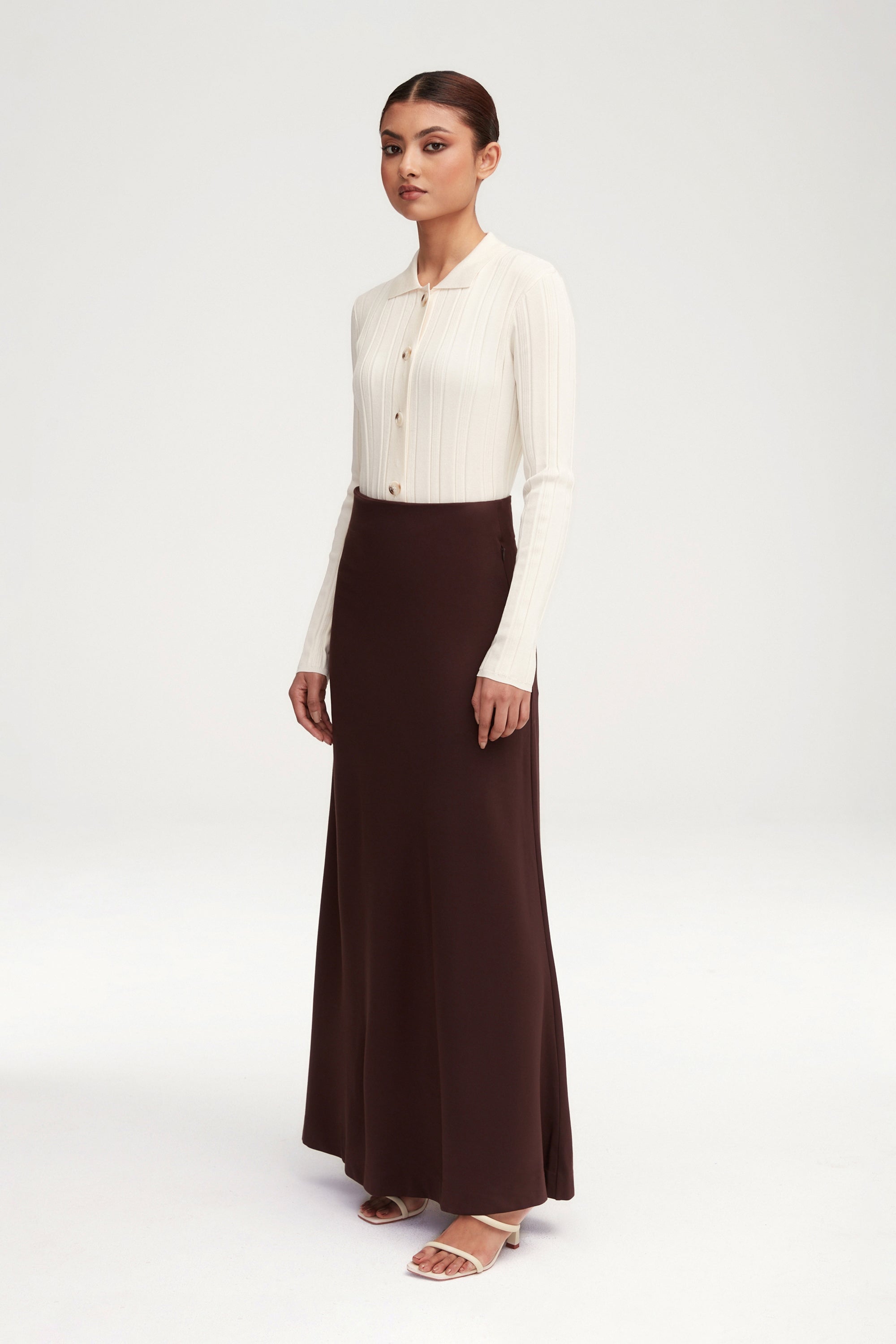 Essential Jersey A-Line Maxi Skirt - Dark Brown Clothing Veiled 