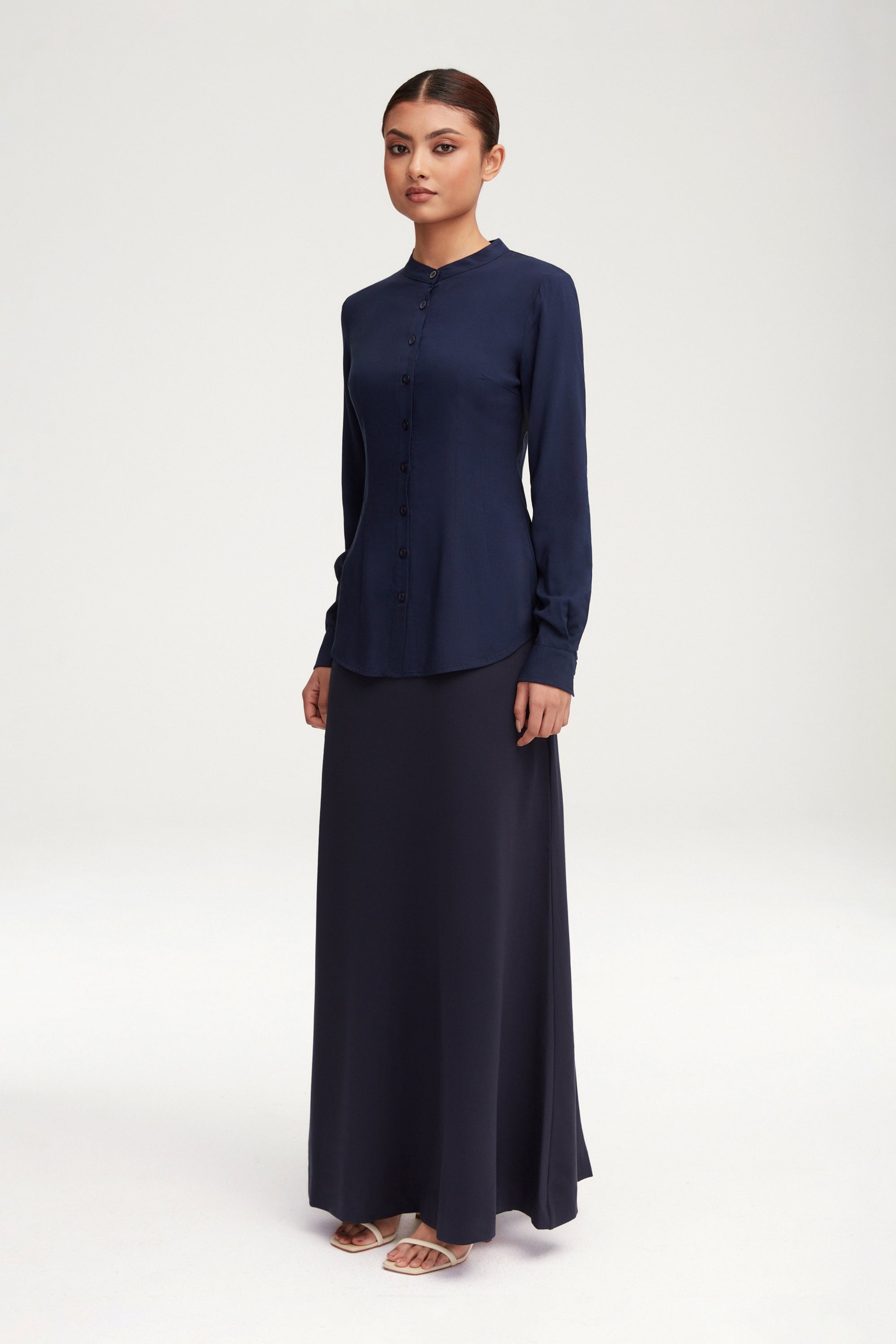 Essential Jersey A-Line Maxi Skirt - Navy Blue Clothing Veiled 