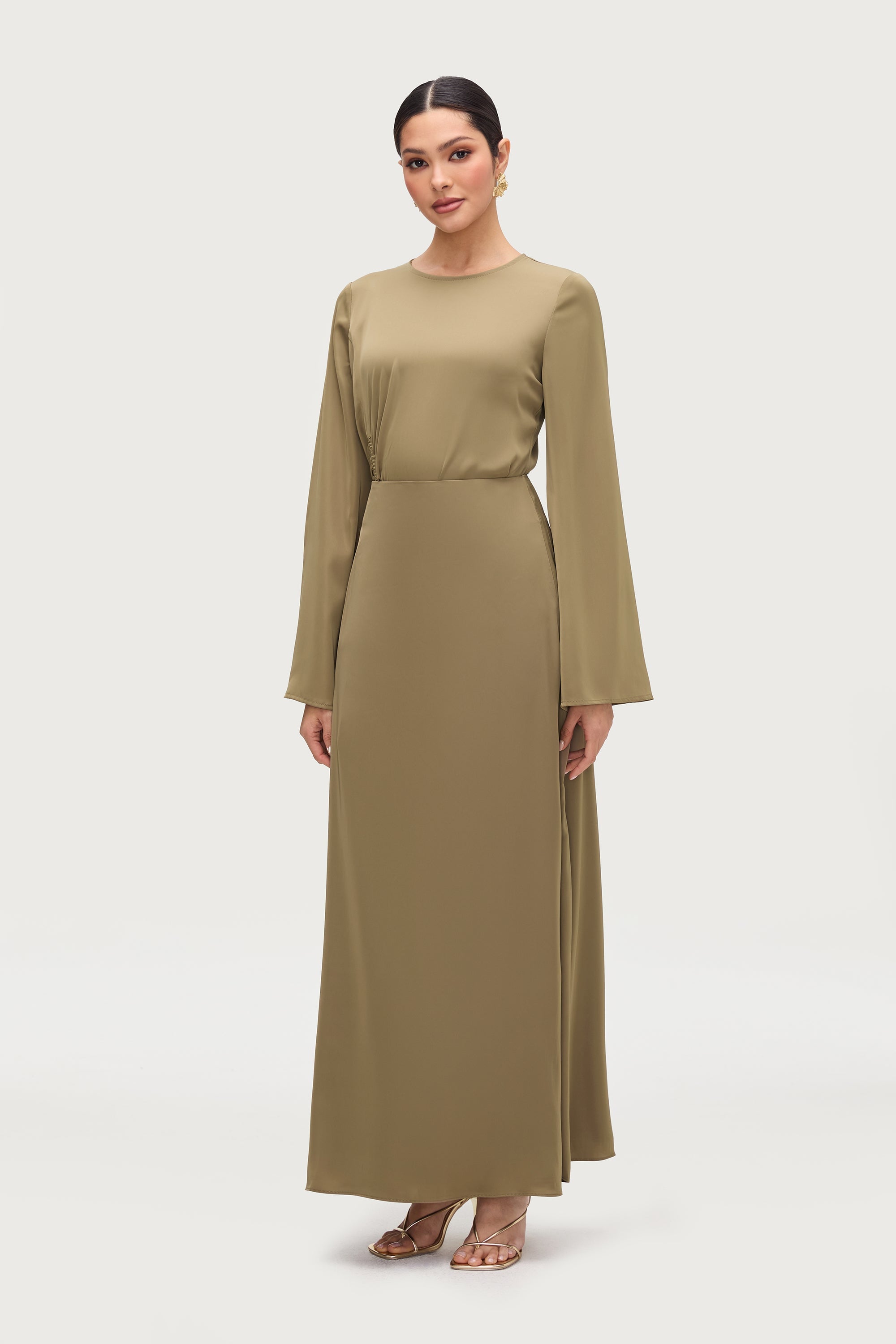 Essential Satin Maxi Skirt - Desert Palm Bottoms Veiled