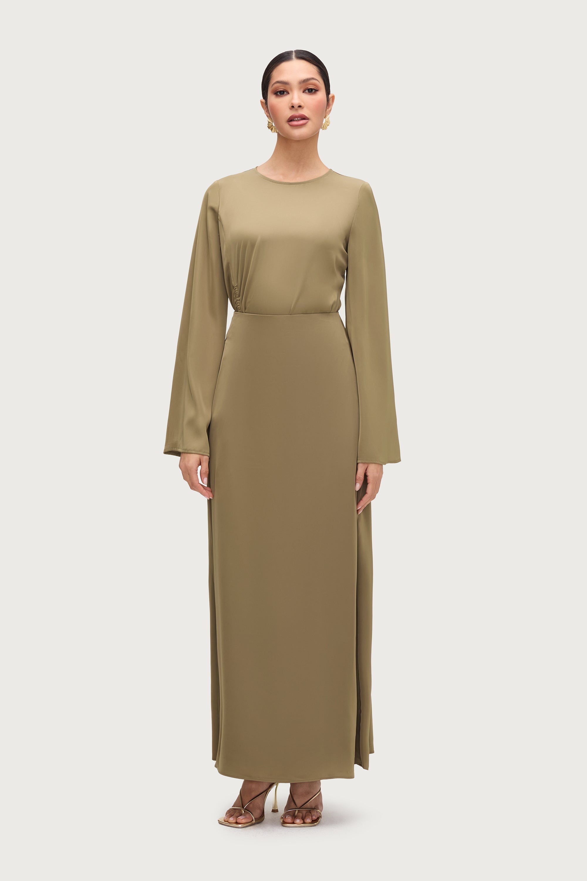 Essential Satin Maxi Skirt - Desert Palm Bottoms Veiled