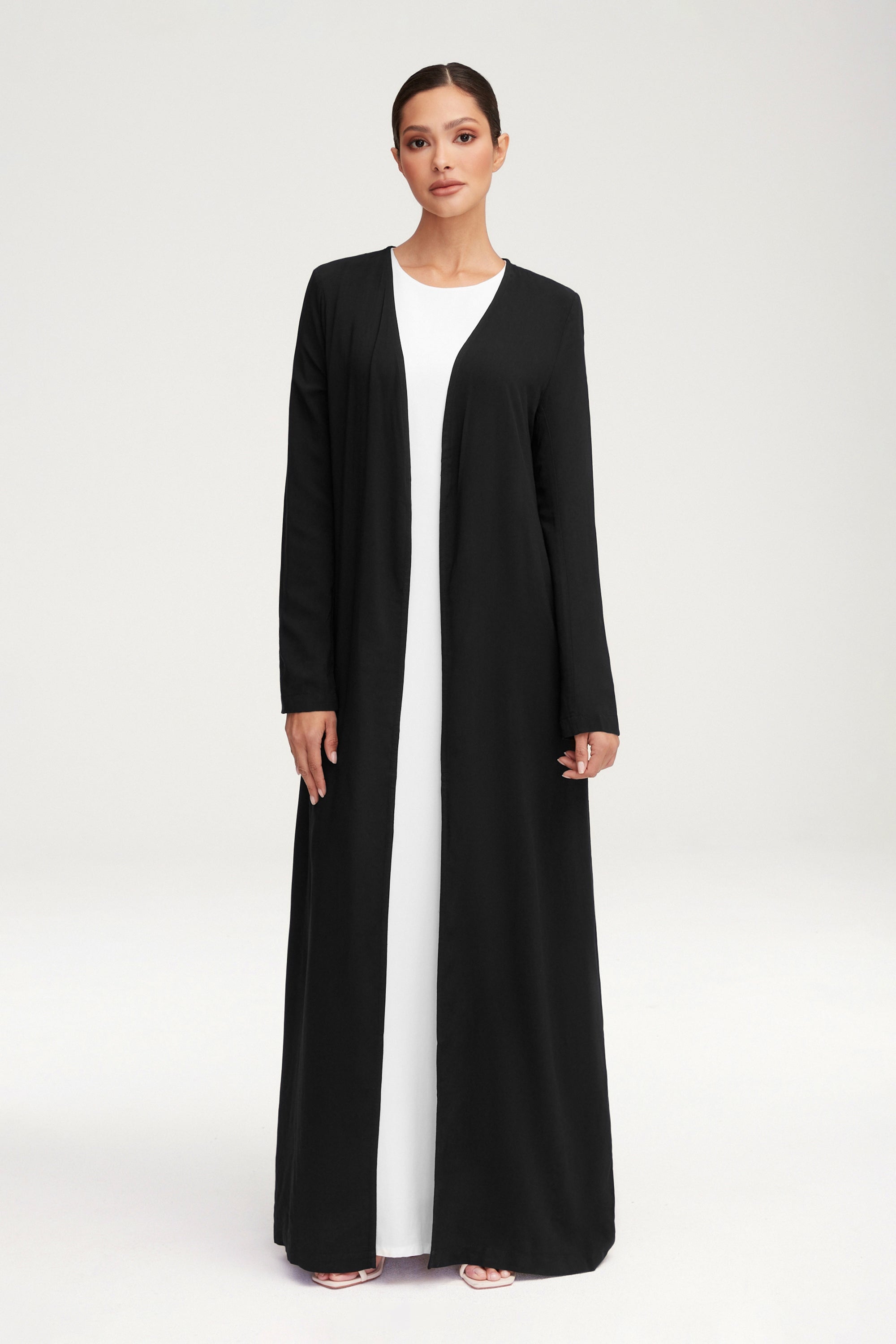 Essential Woven Open Abaya - Black Clothing epschoolboard 