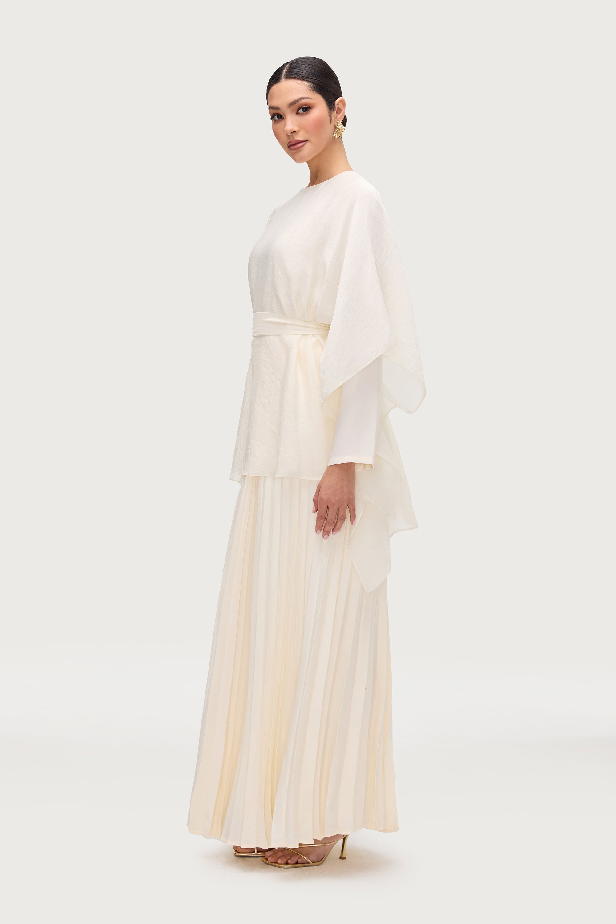 Ethereal Satin Tie Waist Top - Moonbeam Tops Veiled Collection