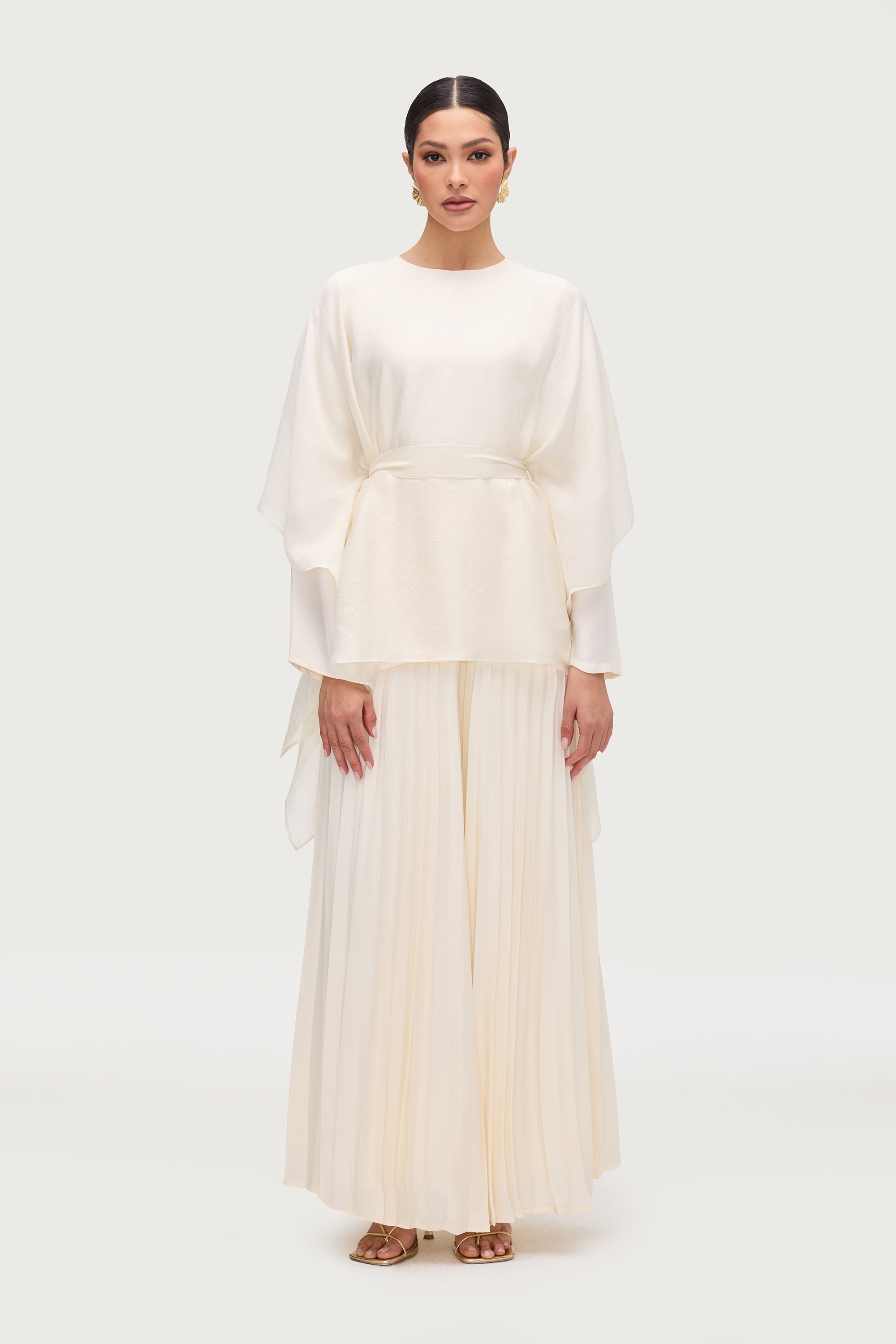 Ethereal Satin Tie Waist Top - Moonbeam Tops Veiled Collection