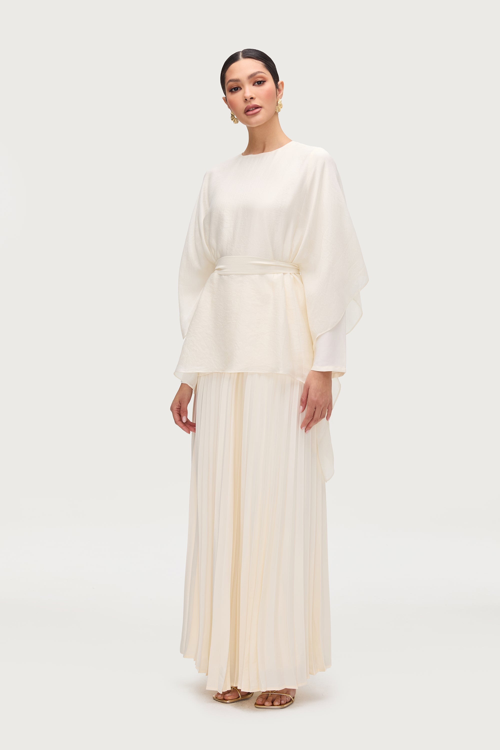 Ethereal Satin Tie Waist Top - Moonbeam Tops Veiled Collection