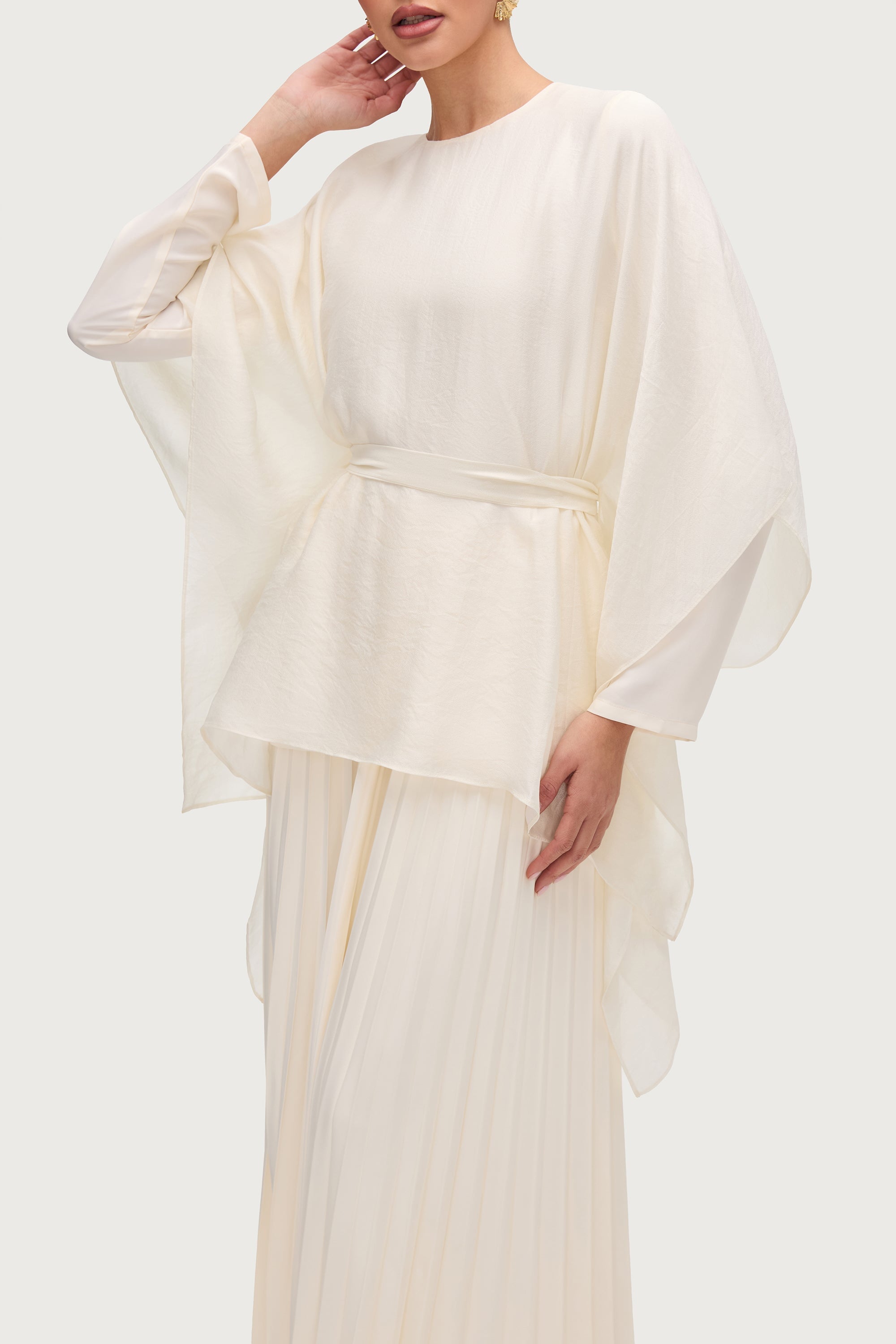 Ethereal Satin Tie Waist Top - Moonbeam Tops Veiled Collection