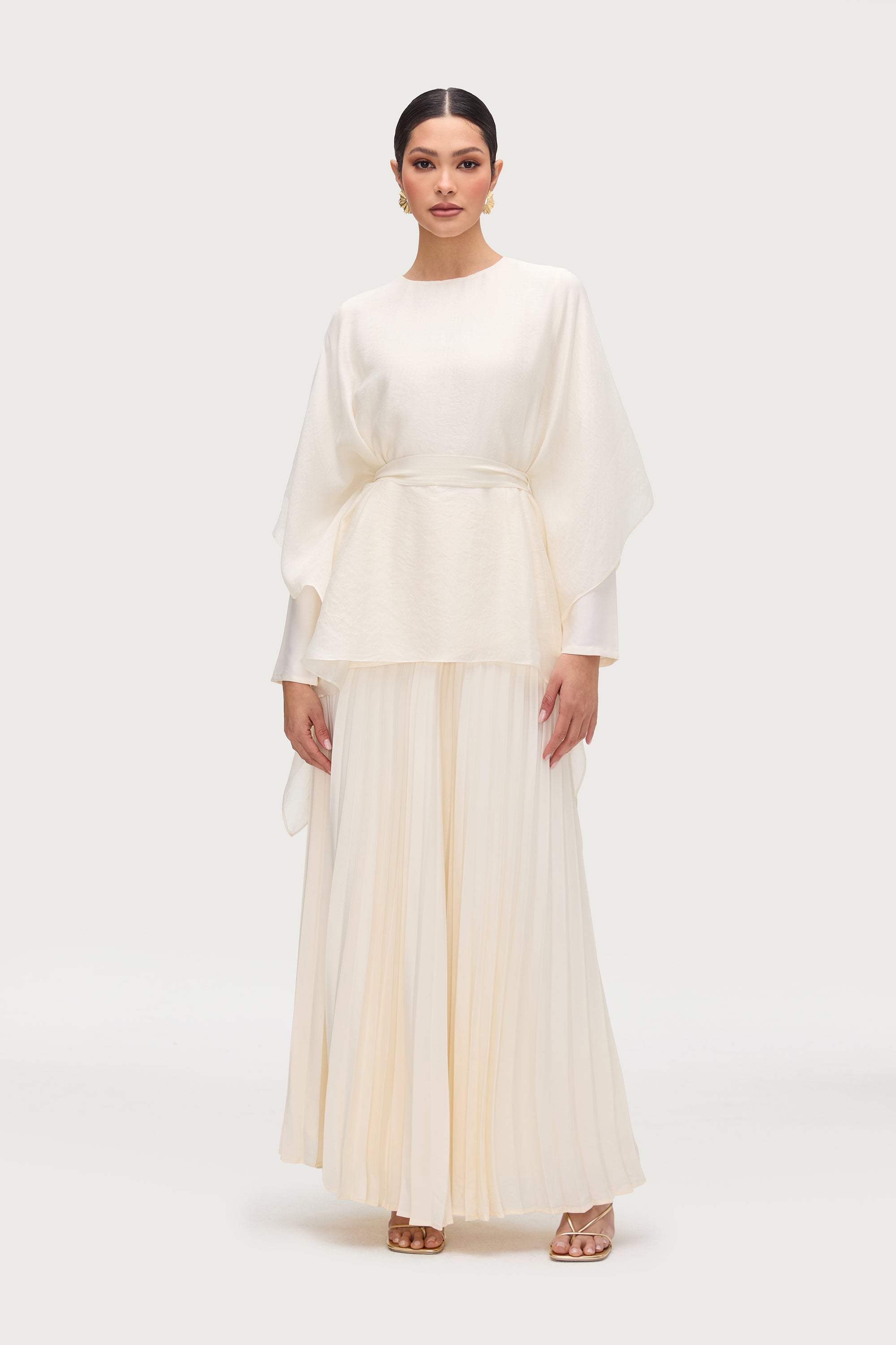 Ethereal Satin Tie Waist Top - Moonbeam Tops Veiled Collection