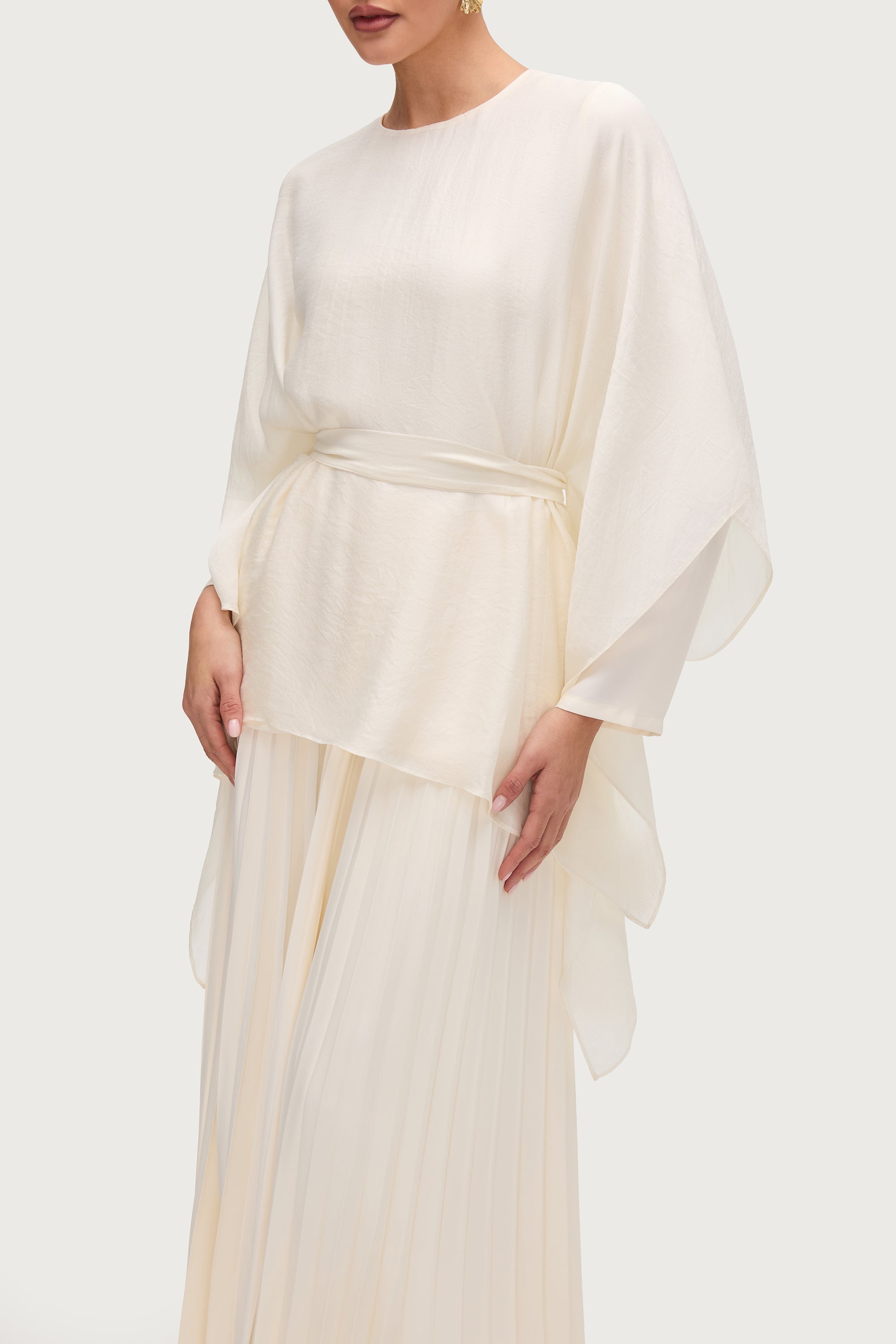 Ethereal Satin Tie Waist Top - Moonbeam Tops Veiled Collection