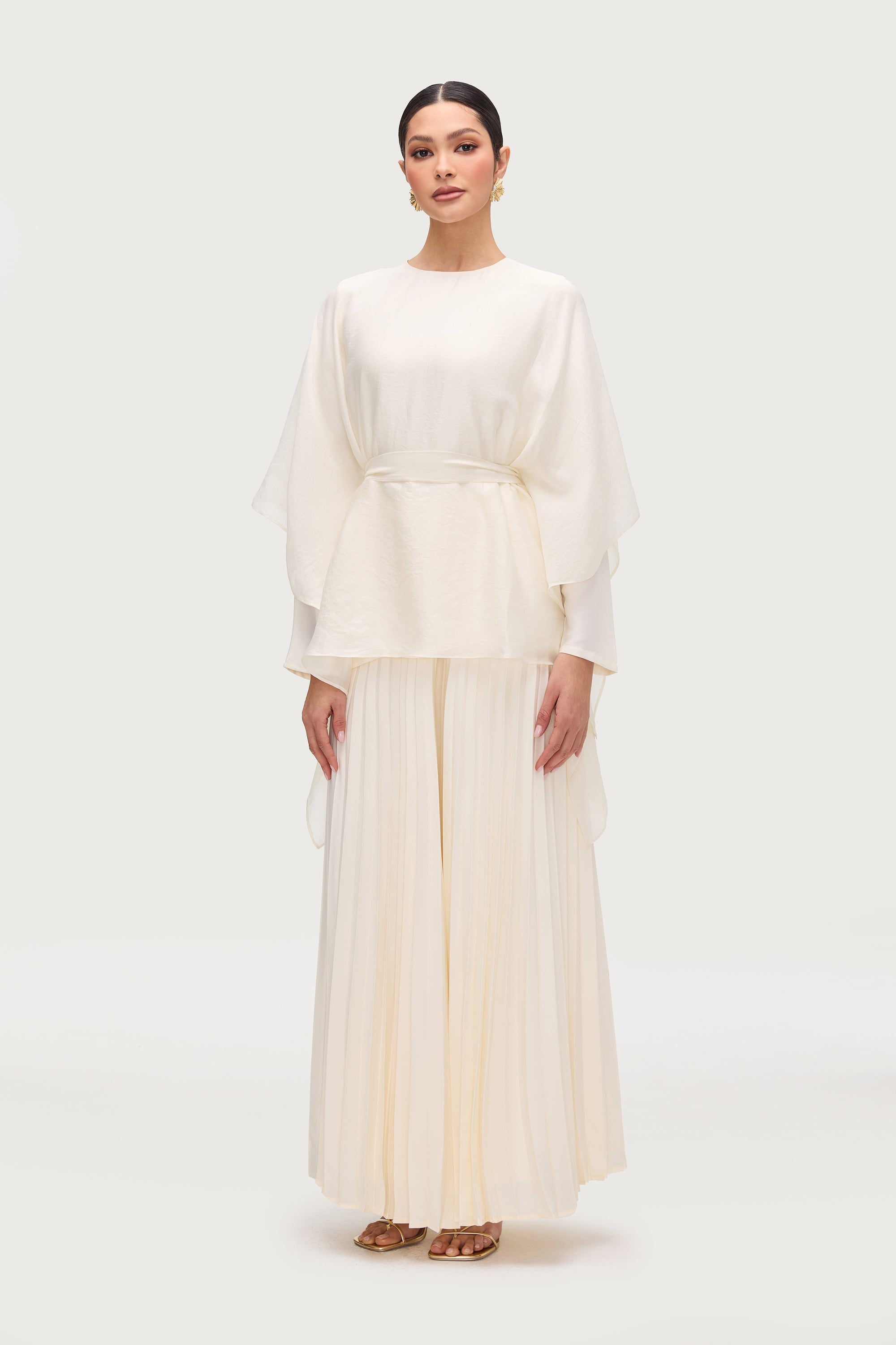 Ethereal Satin Tie Waist Top - Moonbeam Tops Veiled Collection